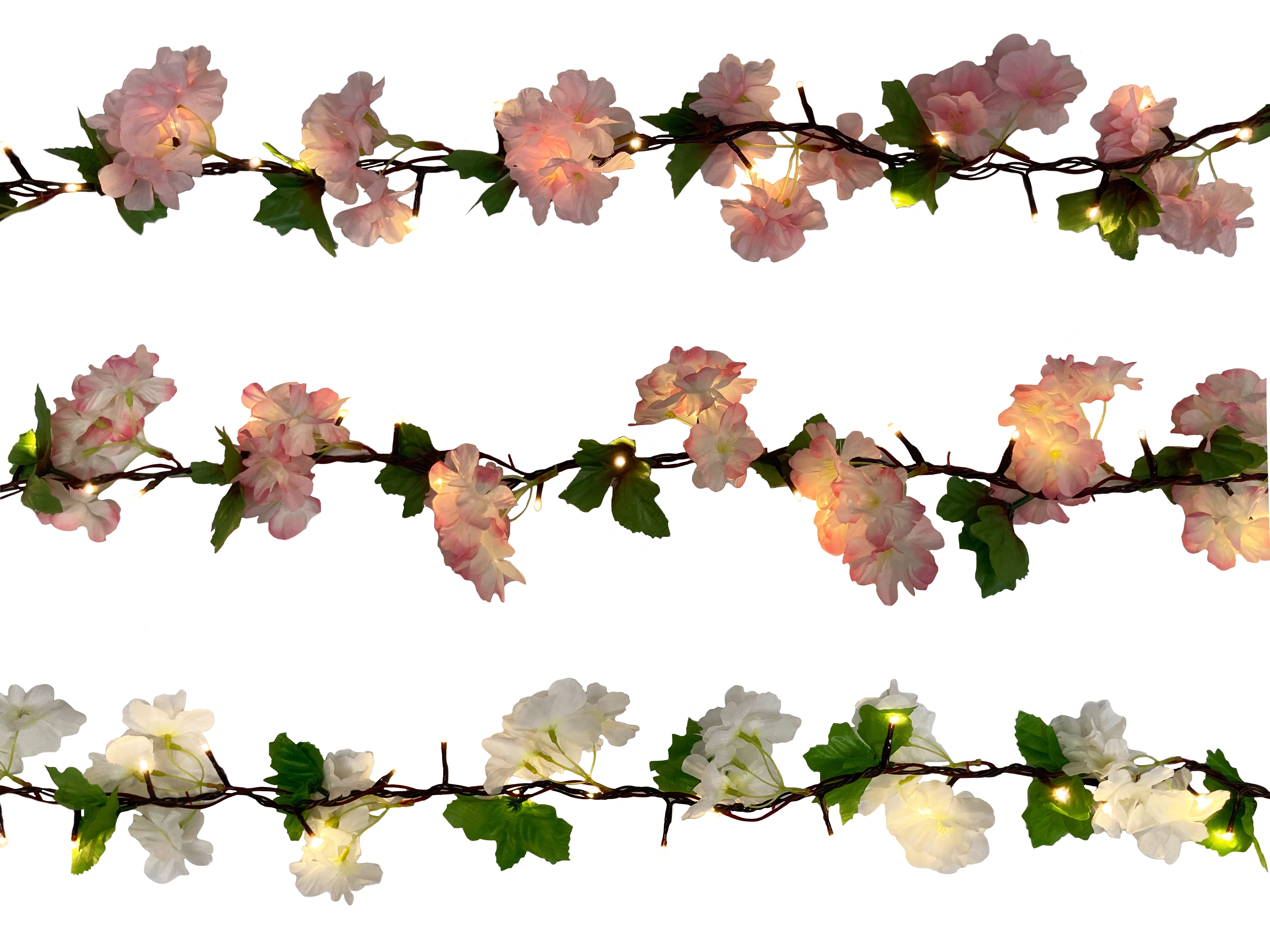 GIOCOPLAST NATALE - GHIRLANDA SAKURA 2,4M CON 50 LED BIANCO CALDO, LUCE FISSA, CON TRASF. IP44, USO EST./INT., MOD. ASS.