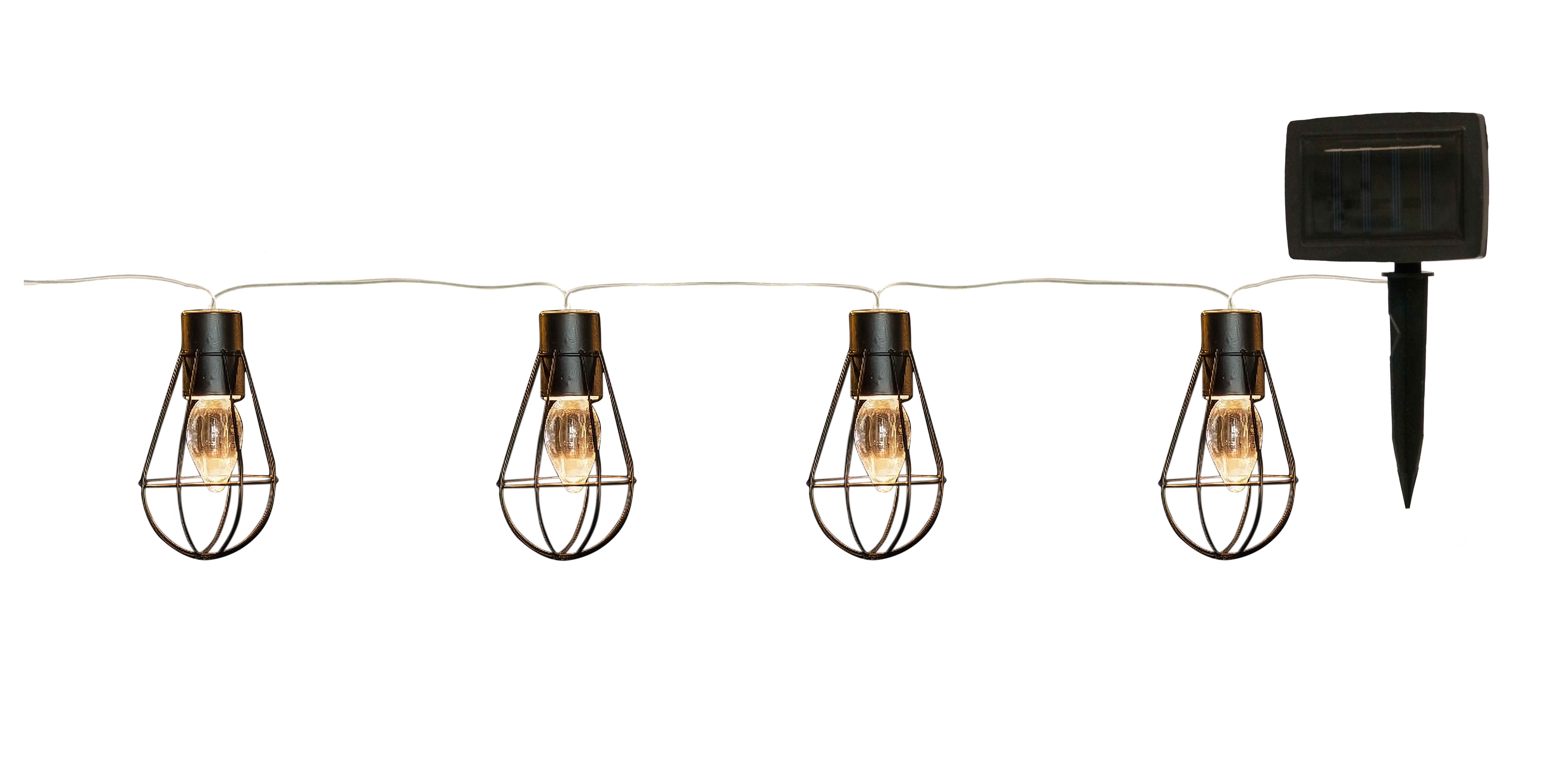 GIOCOPLAST NATALE - 10 LAMPADINE LED ''VINTAGE'' BIANCO CALDO CON GABBIETTA, CON PANNELLO SOLARE, L.1,8M