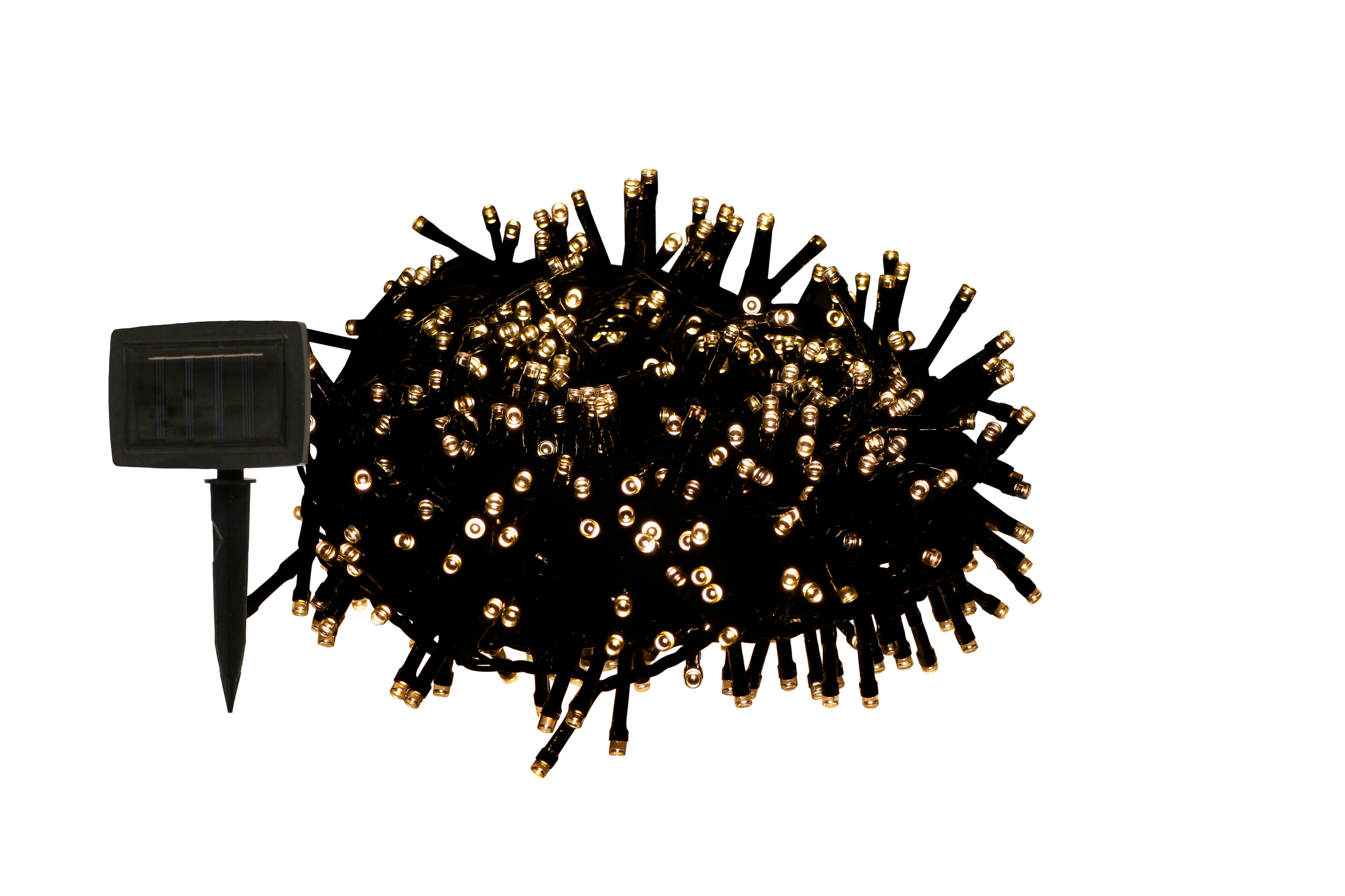 GIOCOPLAST NATALE - 100 LED BIANCO CALDO CON PANNELLO SOLARE, CAVO SCURO, CON GIOCHI LUCE, 10M, USO EST.