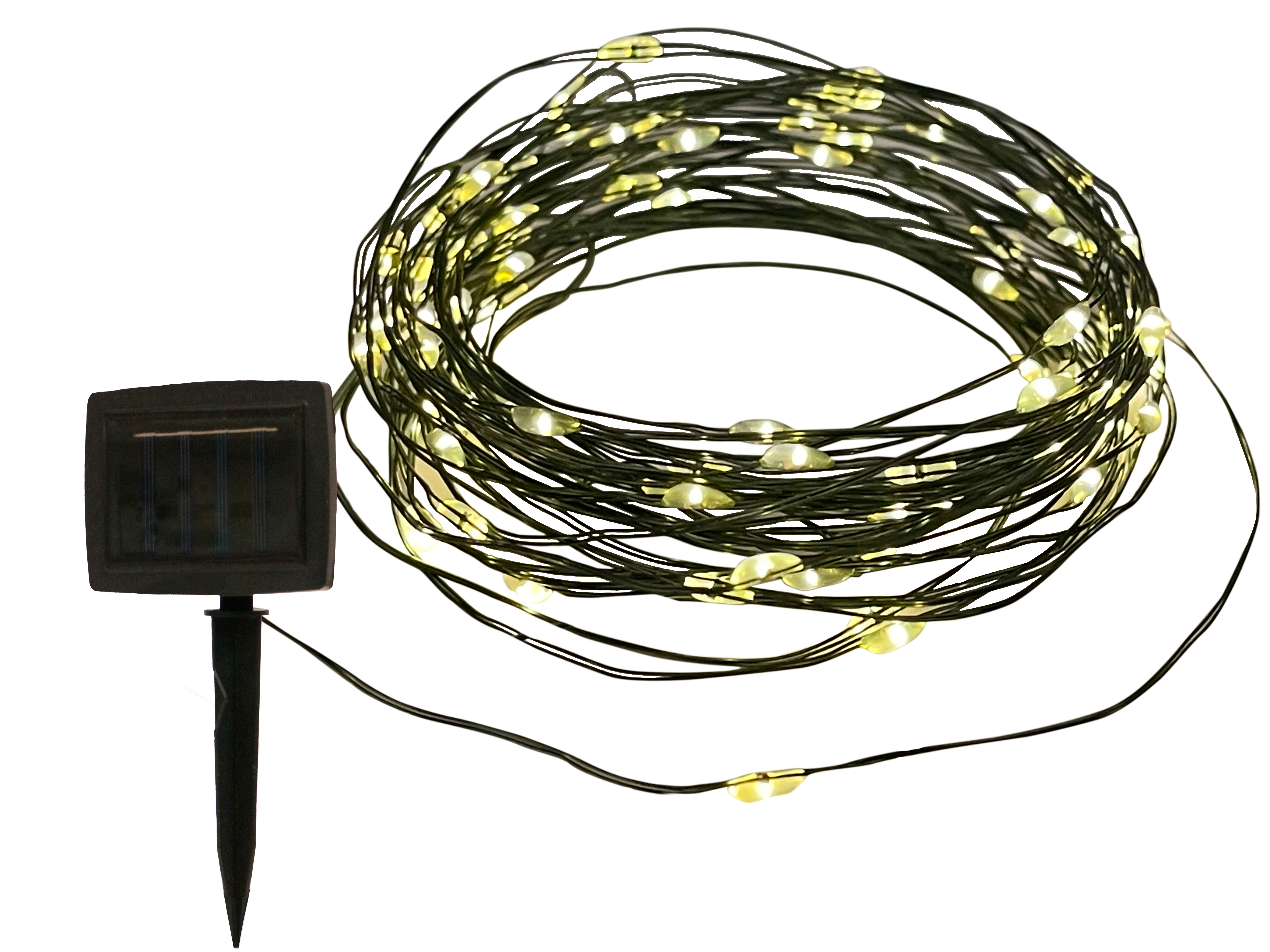 GIOCOPLAST NATALE - 100 GOCCE DI LED BIANCO CALDO CON PANNELLO SOLARE SU FILO DI RAME VERDE MODELLABILE, 10M