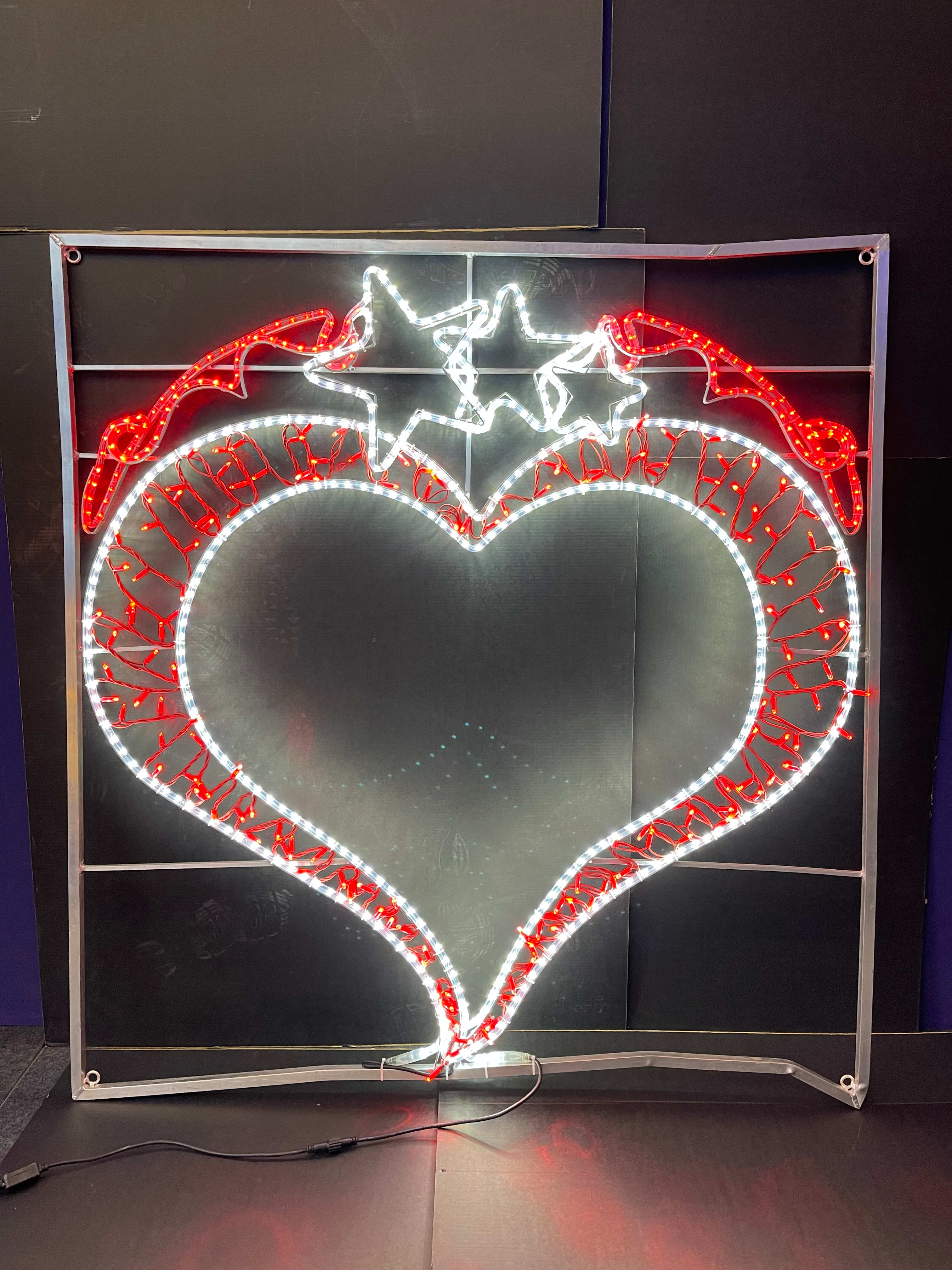 GIOCOPLAST NATALE - FIGURA CUORE BICOLORE ROSSO-BIANCO, 150 X 150 CM CON TUBO LED E LUCCIOLONE, 220-240V, USO EST
