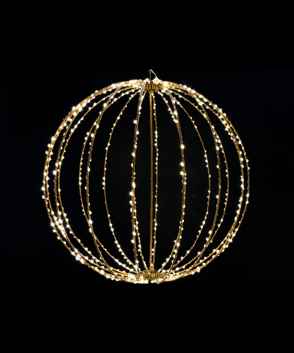 GIOCOPLAST NATALE - SFERA D.30CM CON 320 GOCCE DI LED FULL FLASH BIANCO CALDO, RICHIUDIBILE, CON TRASF. IP44, USO EST./INT.