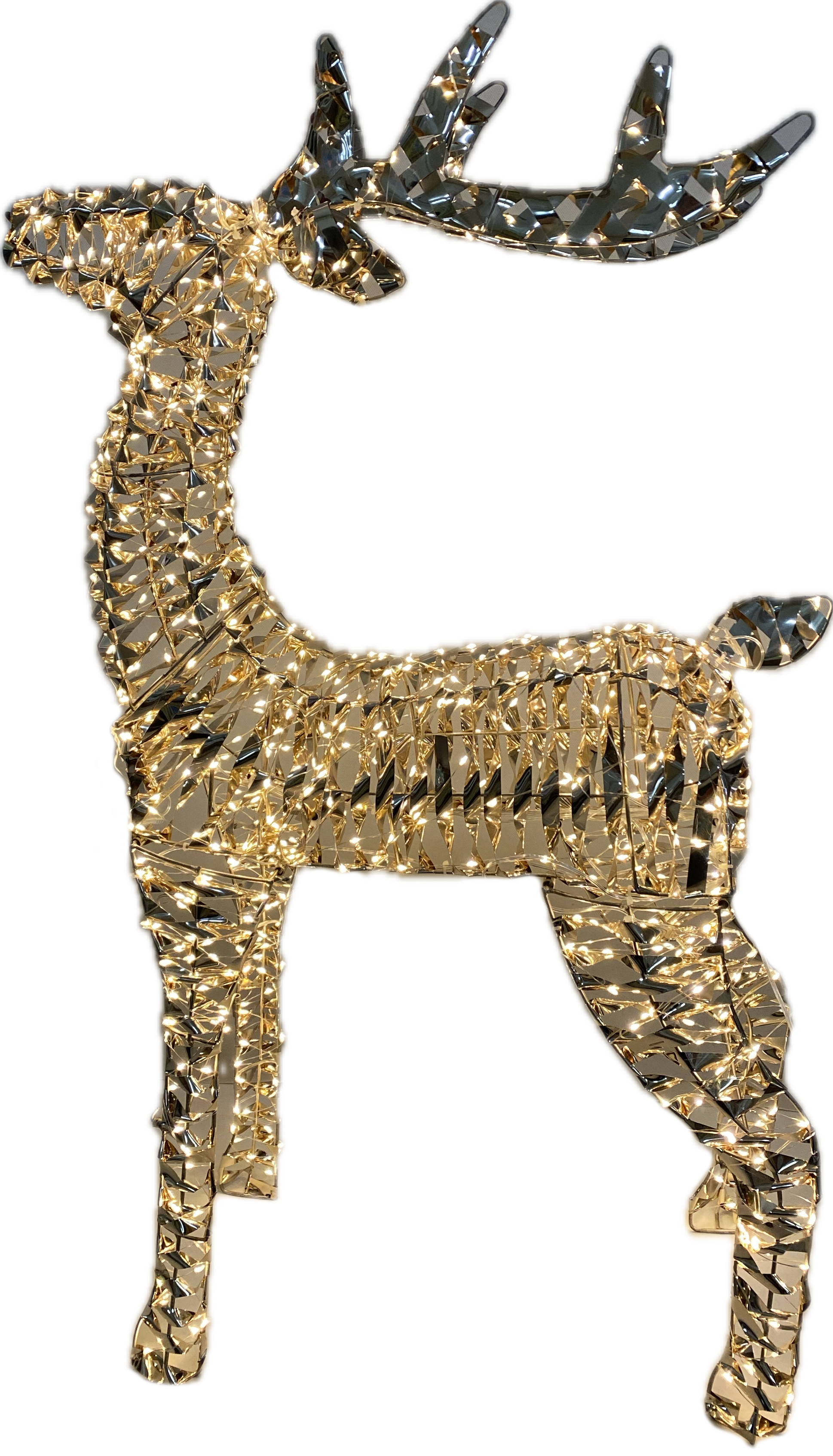 GIOCOPLAST NATALE - RENNA PRESTIGE GOLD CON 600 GOCCE DI LED BIANCO CALDO E NASTRO, 50x19X80 cm, IP44