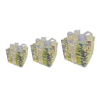 GIOCOPLAST NATALE - SET 3 PACCHI REGALO PRESTIGE RAINBOW CON 4200 GOCCE DI LED BIANCO CALDO E NASTRO, 30 cm; 40 cm; 50 cm; IP44