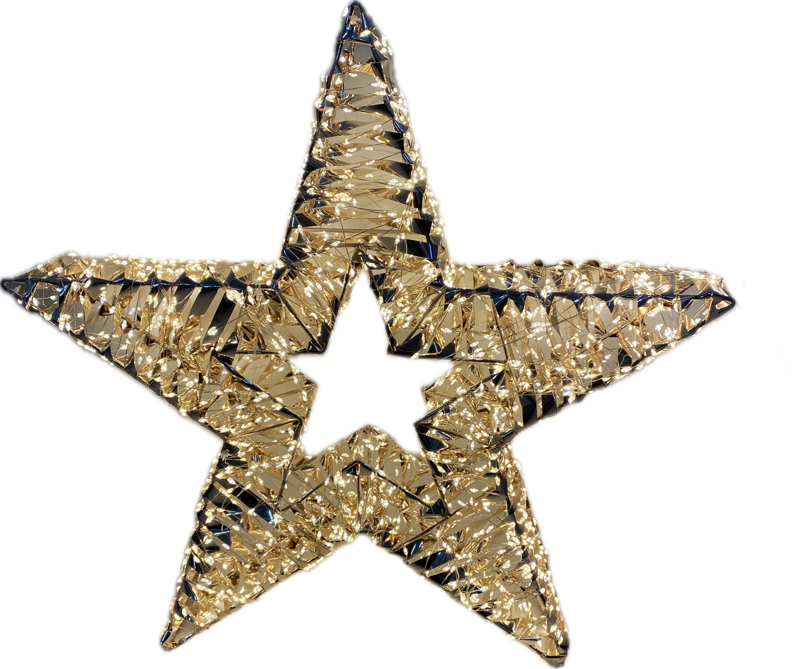 GIOCOPLAST NATALE - STELLA PRESTIGE GOLD CON 1800 GOCCE DI LED BIANCO CALDO E NASTRO, 80x80x12 cm, IP44