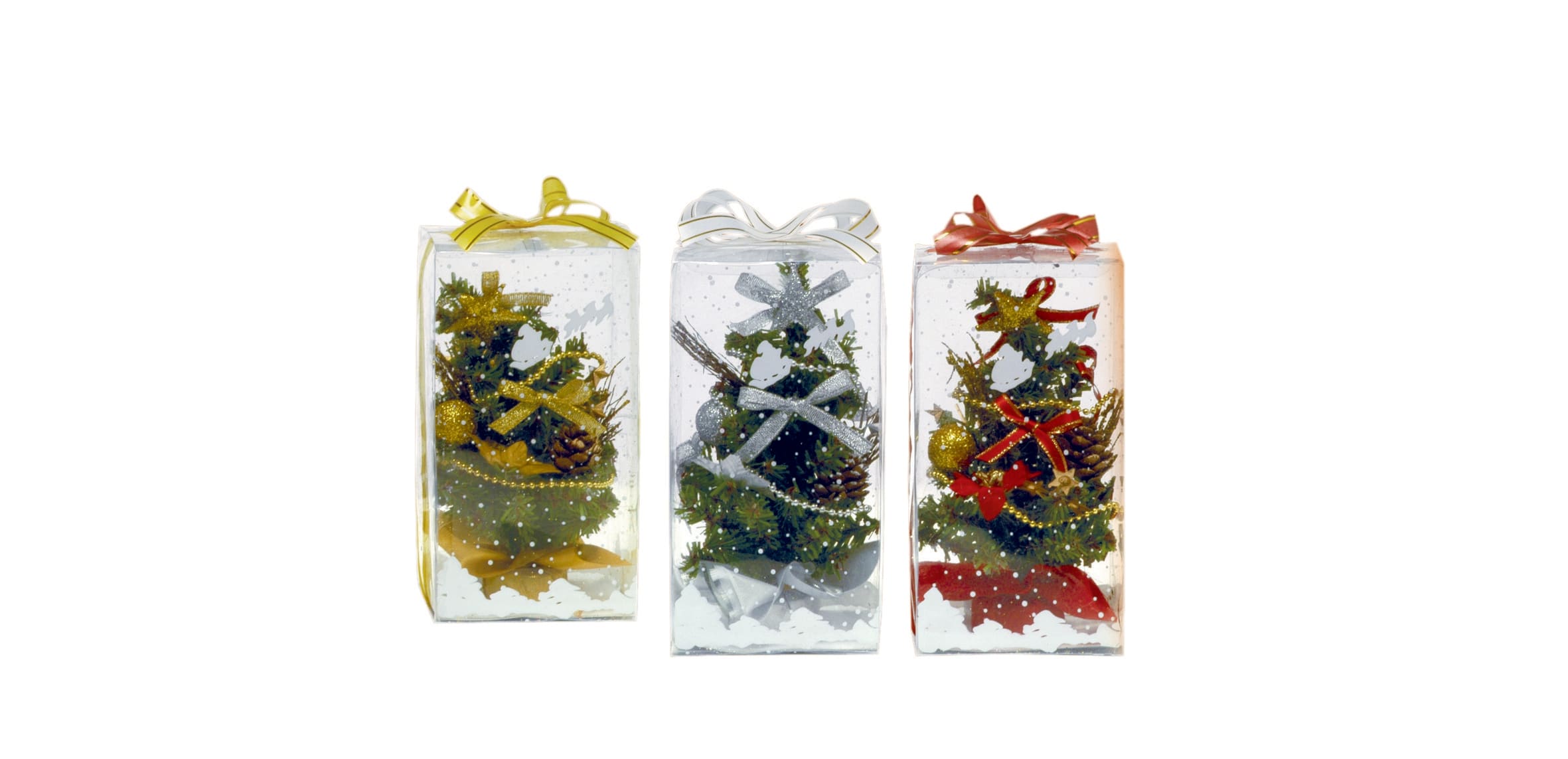 GIOCOPLAST NATALE - ASS. ALB. ADDOBBATO IN SCAT. CM.20, 3 COL. ASS.: 18 ROSSI, 18 ORO, 12 ARG.