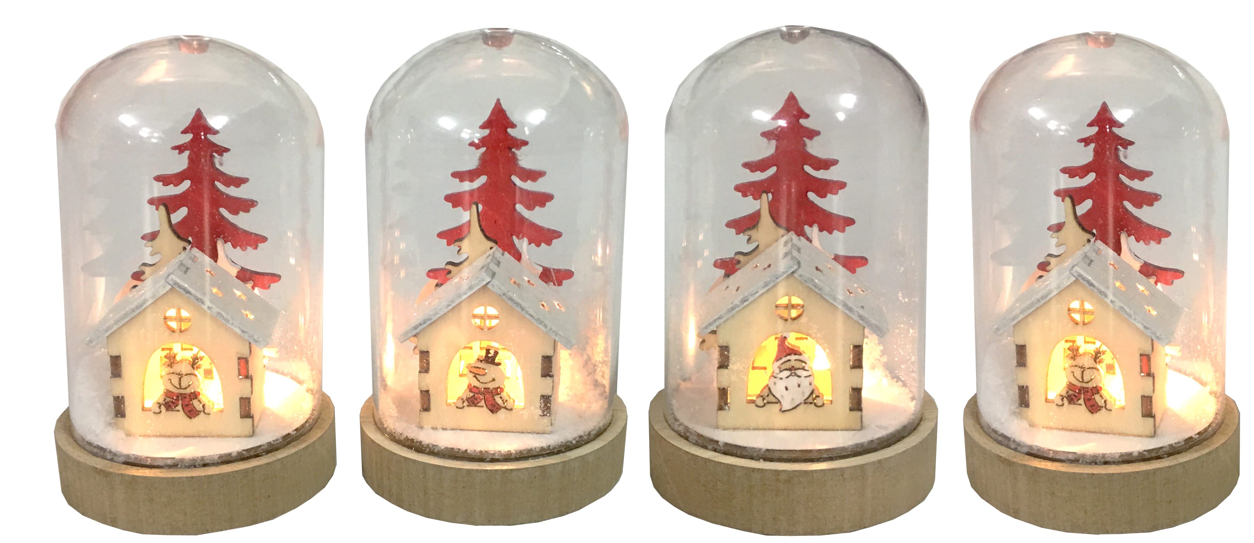 GIOCOPLAST NATALE - CASETTA DI LEGNO IN TECA 13 CM CON LUCE LED A BATTERIE, 4 MOD. ASS.