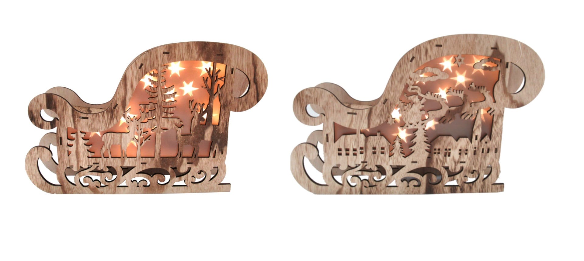 GIOCOPLAST NATALE - SLITTA ''WOOD & CHARM'' CON LUCI LED A BATTERIE 30X43X7CM, 2 SOGG. ASS.