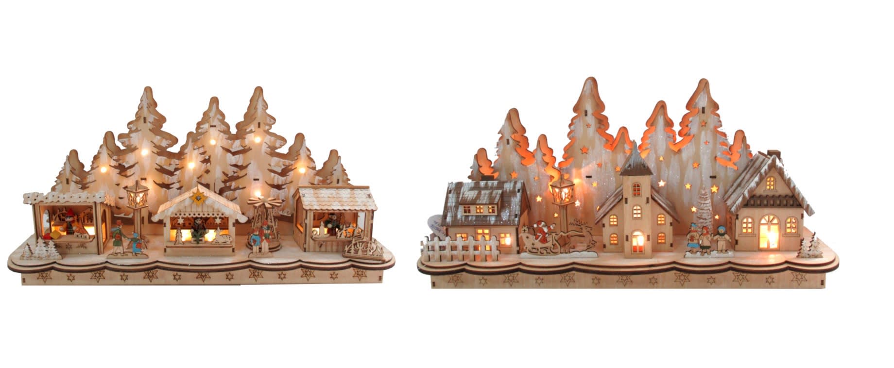 GIOCOPLAST NATALE - VILLAGGIO ''WOOD & CHARM'' CON 3 CASETTE, LUCI LED A BATTERIE, 24X48X13CM, 2 SOGG. ASS. 31618073