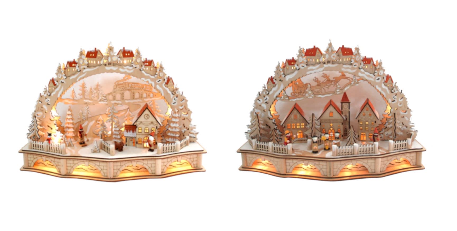 GIOCOPLAST NATALE - VILLAGGIO AD ARCO ''WOOD & CHARM'' CON LUCI LED A BATTERIE, 32X45X12CM, 2 SOGG. ASS.