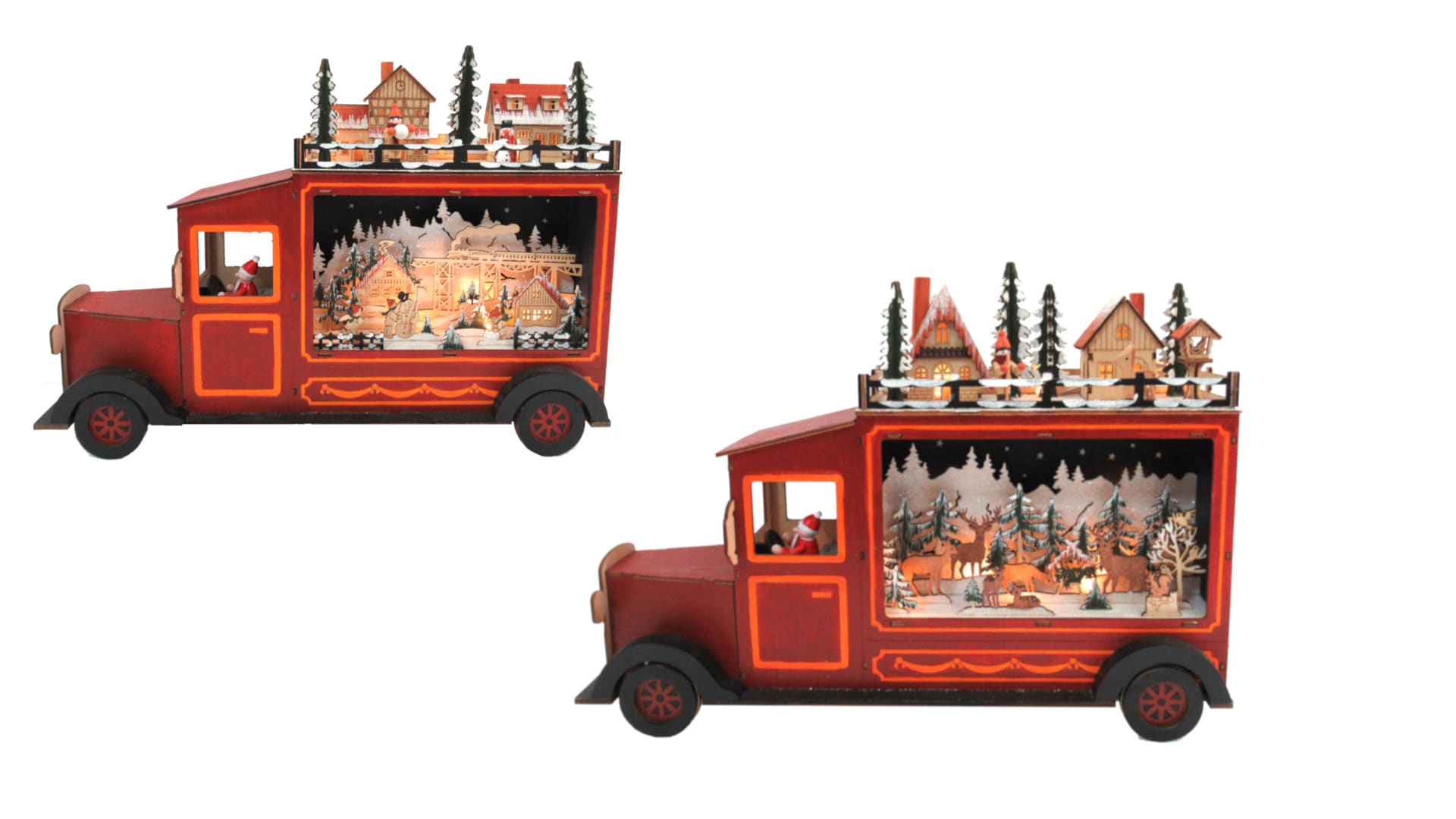 GIOCOPLAST NATALE - FURGONCINO CON PAESAGGIO ''WOOD & CHARM'', CON LUCI LED A BATTERIE 31X45X10CM, 2 SOGG. ASS.