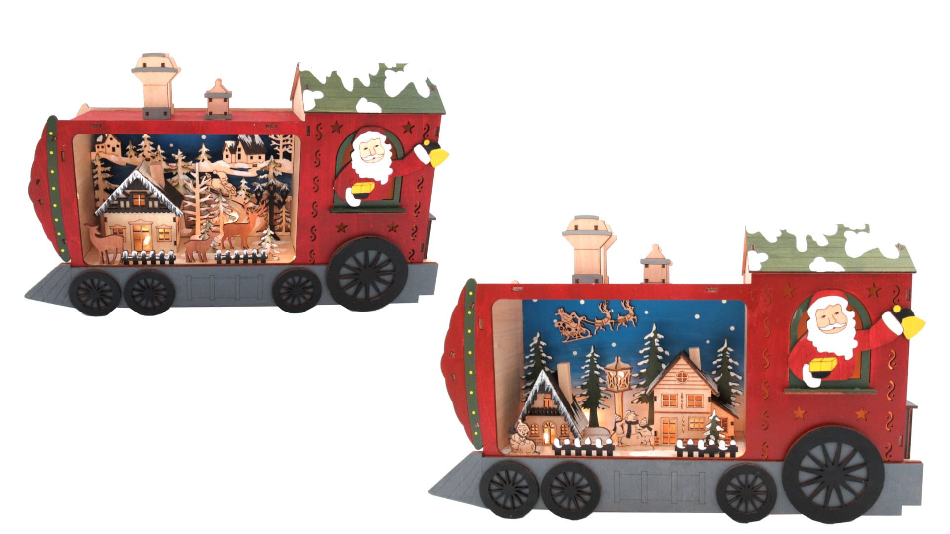 GIOCOPLAST NATALE - LOCOMOTIVA CON PAESAGGIO ''WOOD & CHARM'', CON LUCE LED A BATTERIE 27X45X10CM, 2 SOGG. ASS.