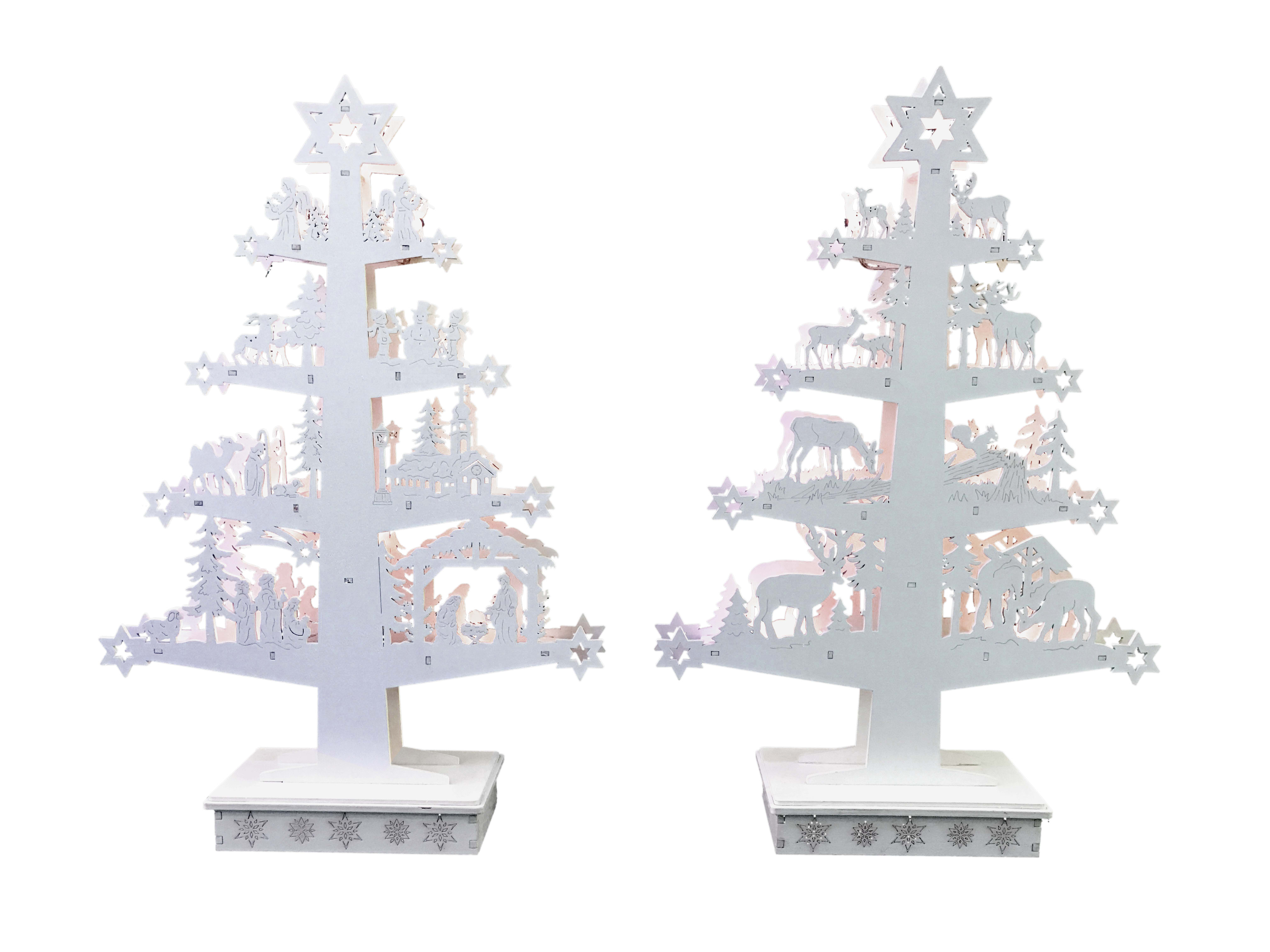 GIOCOPLAST NATALE - ALBERO BIANCO ''WOOD & CHARM'' CON PAESAGGIO CON LUCI LED A BATTERIE 50X33X9CM, 2 SOGG. ASS.