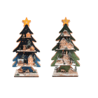 GIOCOPLAST NATALE - VILLAGGIO SU ALBERO COLORATO ''WOOD & CHARM'' CON LUCI LED A BATTERIE 60X34X12CM, 2 MOD. ASS.