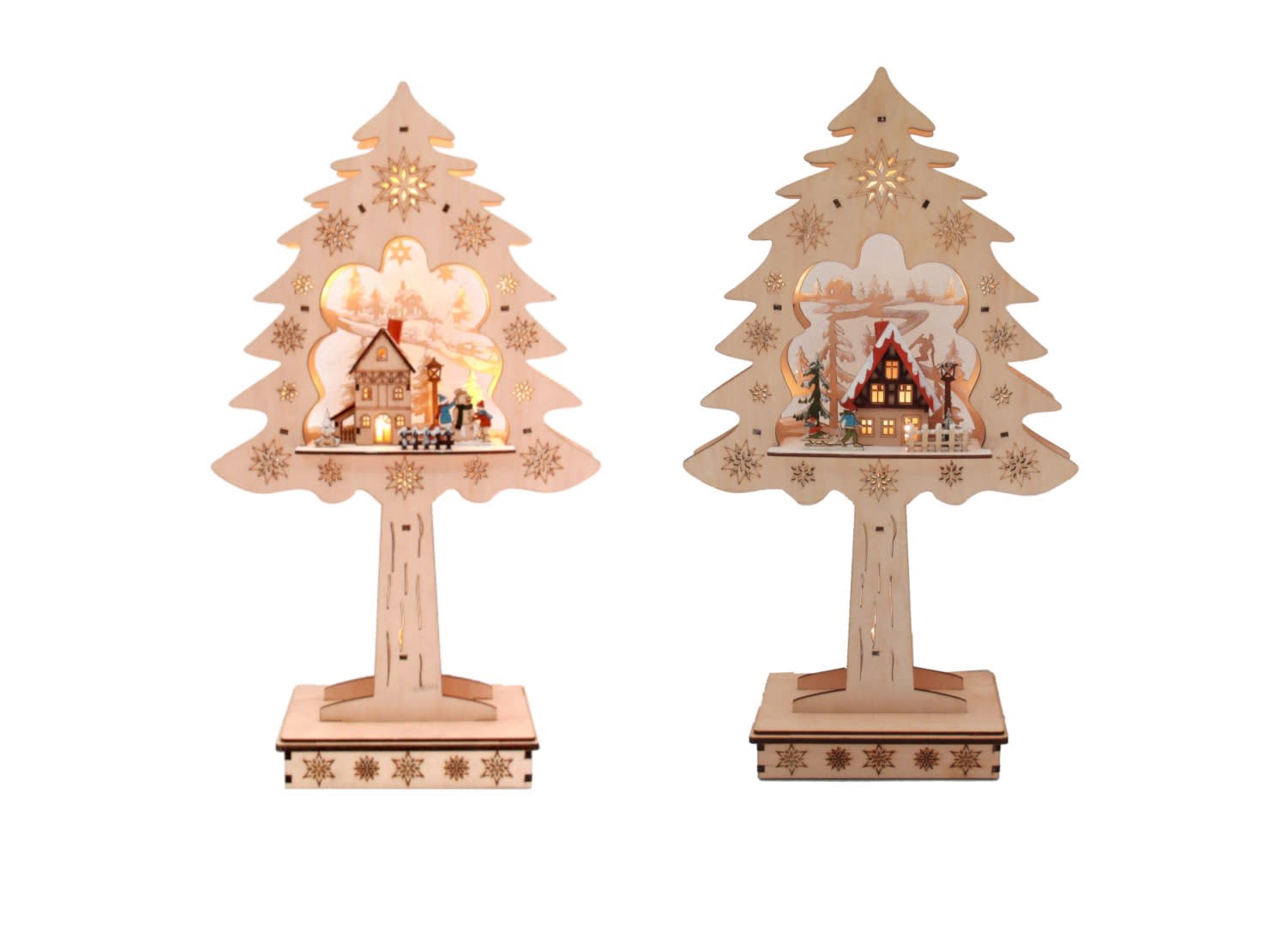 GIOCOPLAST NATALE - ALBERO CON CASETTA ''WOOD & CHARM'' CON LUCI LED A BATTERIE 48X27X9CM, 2 SOGG. ASS.
