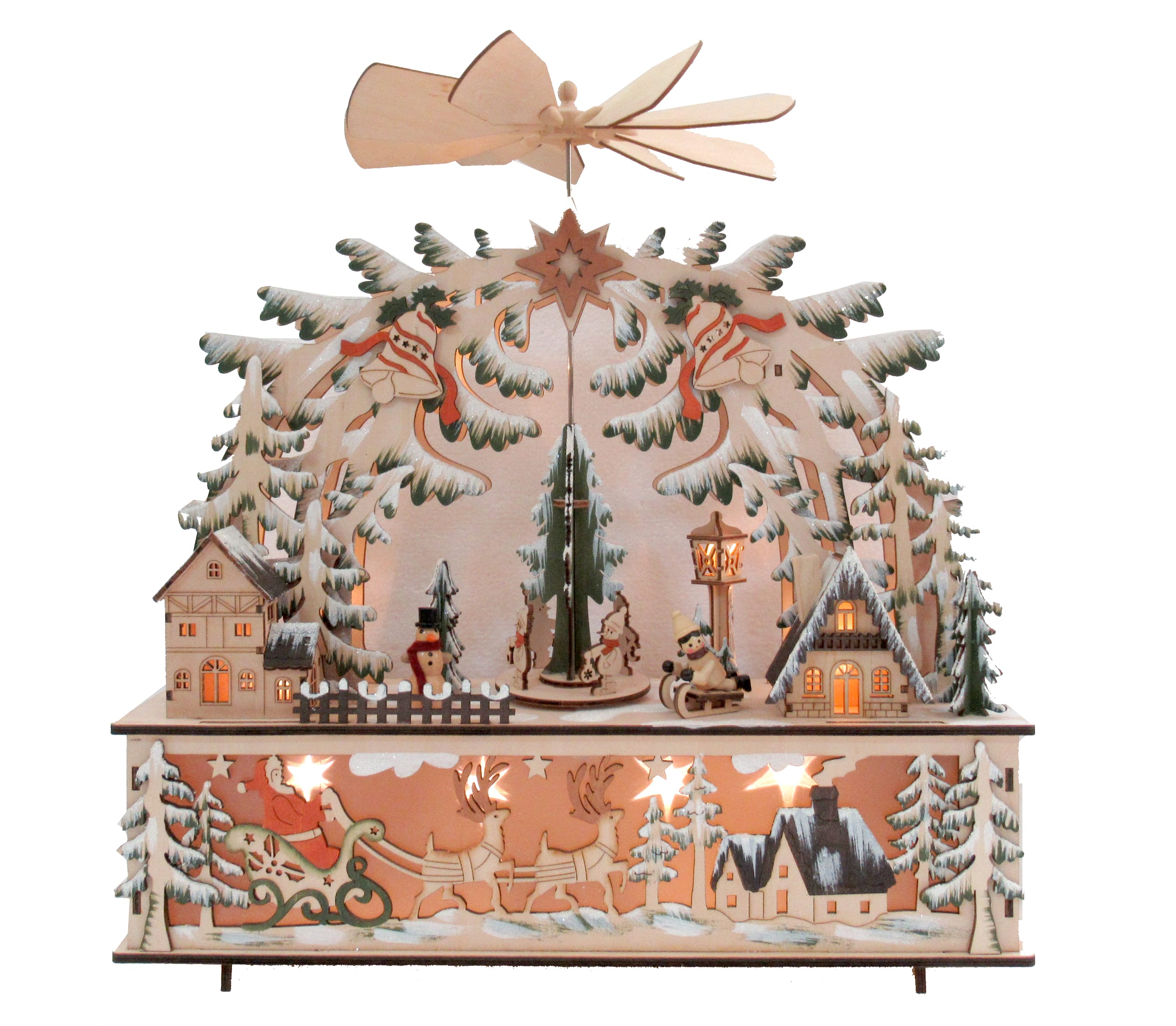 GIOCOPLAST NATALE - VILLAGGIO NEL BOSCO ''WOOD & CHARM'' CON MOVIMENTO E LUCI LED A BATTERIE, 40X40X10CM