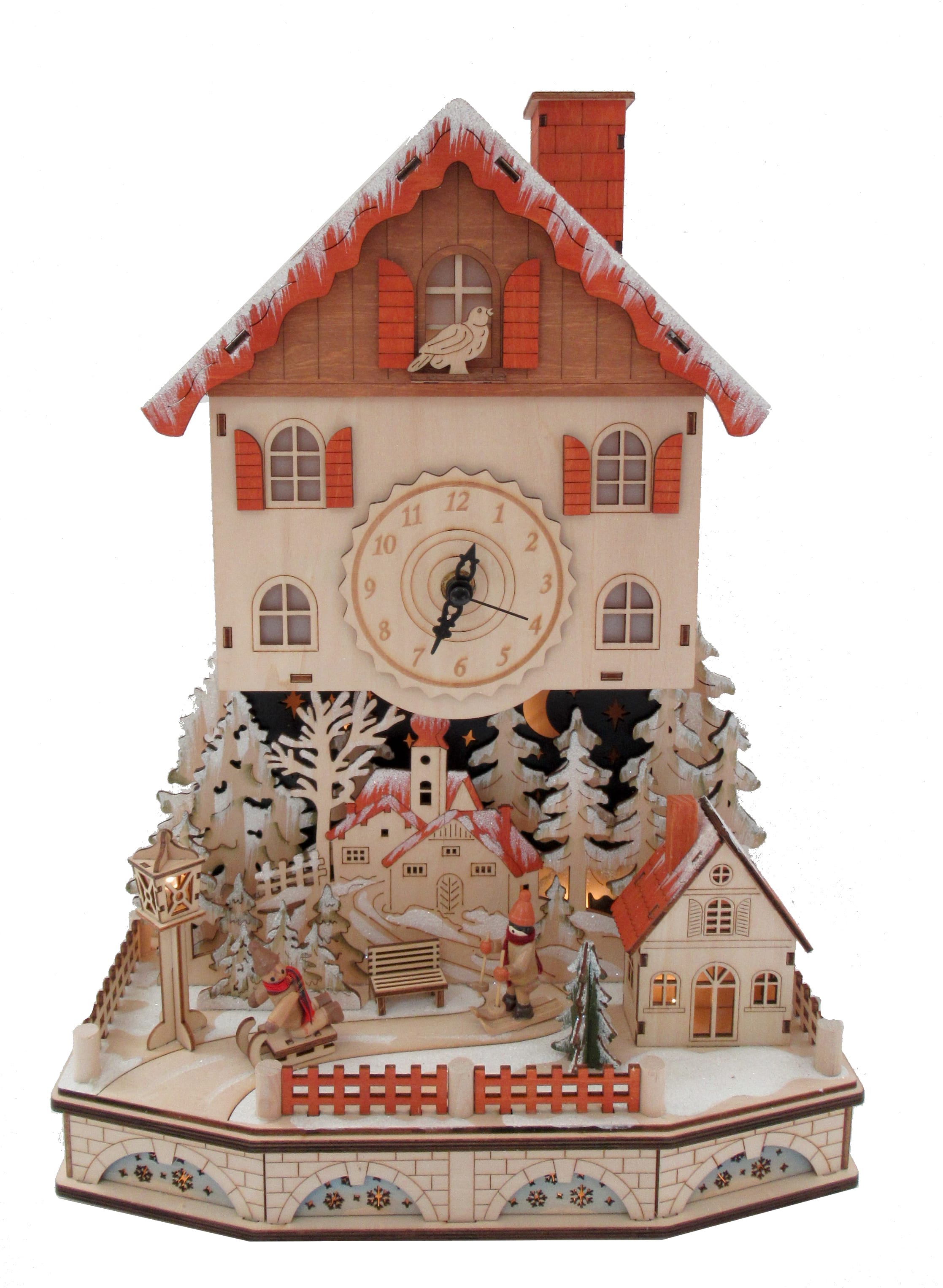 GIOCOPLAST NATALE - VILLAGGIO CON OROLOGIO ''WOOD & CHARM'' CON LUCI LED A BATTERIE 30X41X15CM