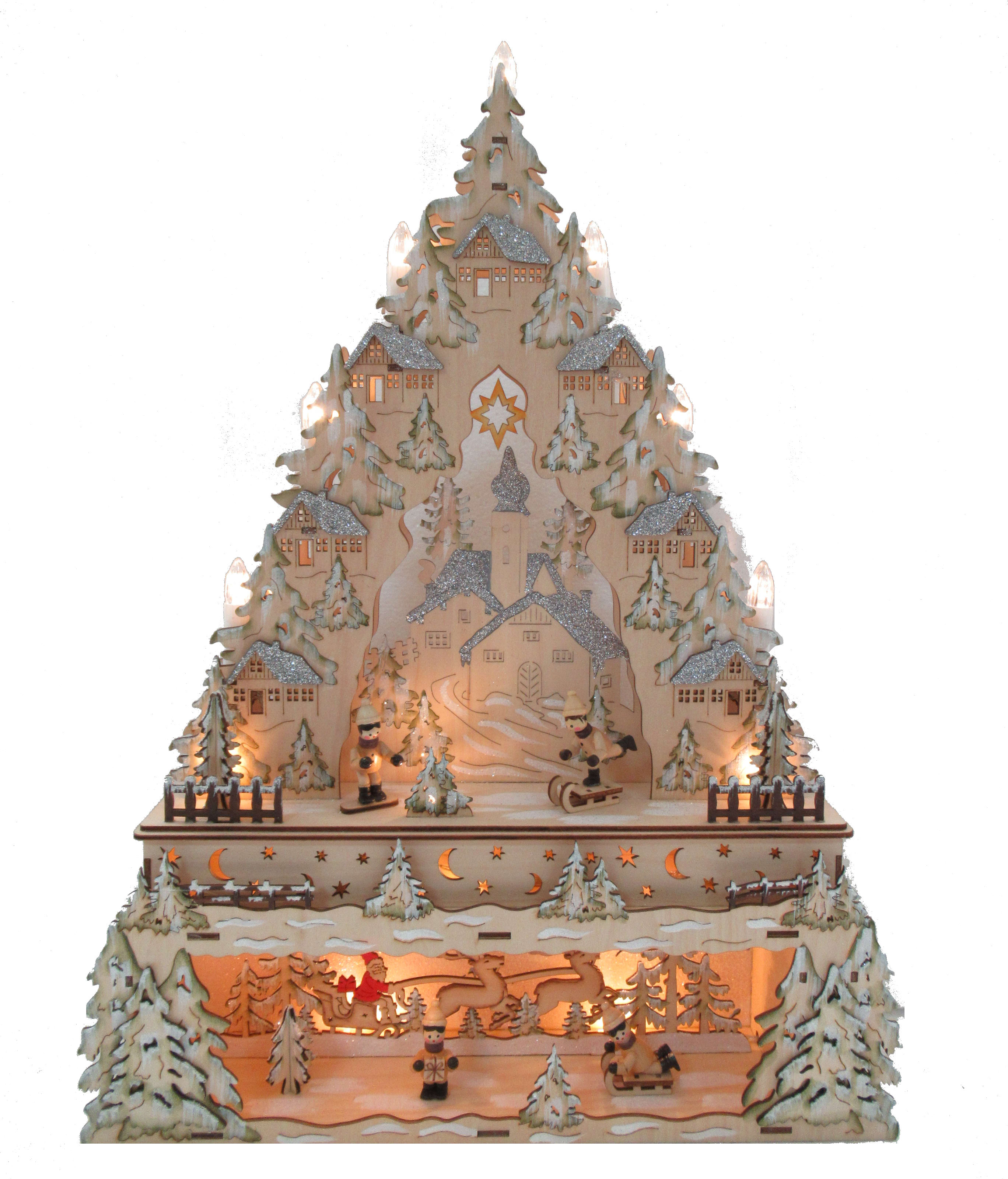 GIOCOPLAST NATALE - VILLAGGIO ''WOOD & CHARM'' A 2 PIANI CON LUCI LED A BATTERIE, 54X40X9CM