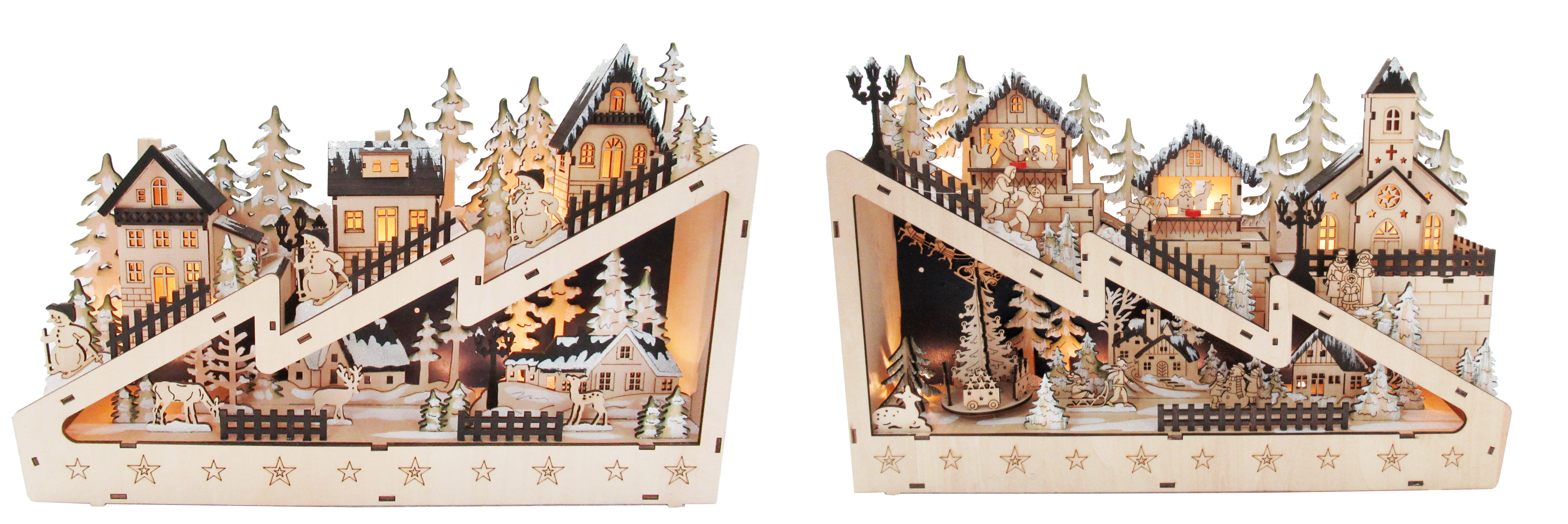 GIOCOPLAST NATALE - VILLAGGIO SU PENDIO ''WOOD & CHARM'' CON MOVIMENTO E LUCI LED A BATTERIE 30X44X8,5CM , 2 SOGG.ASS.