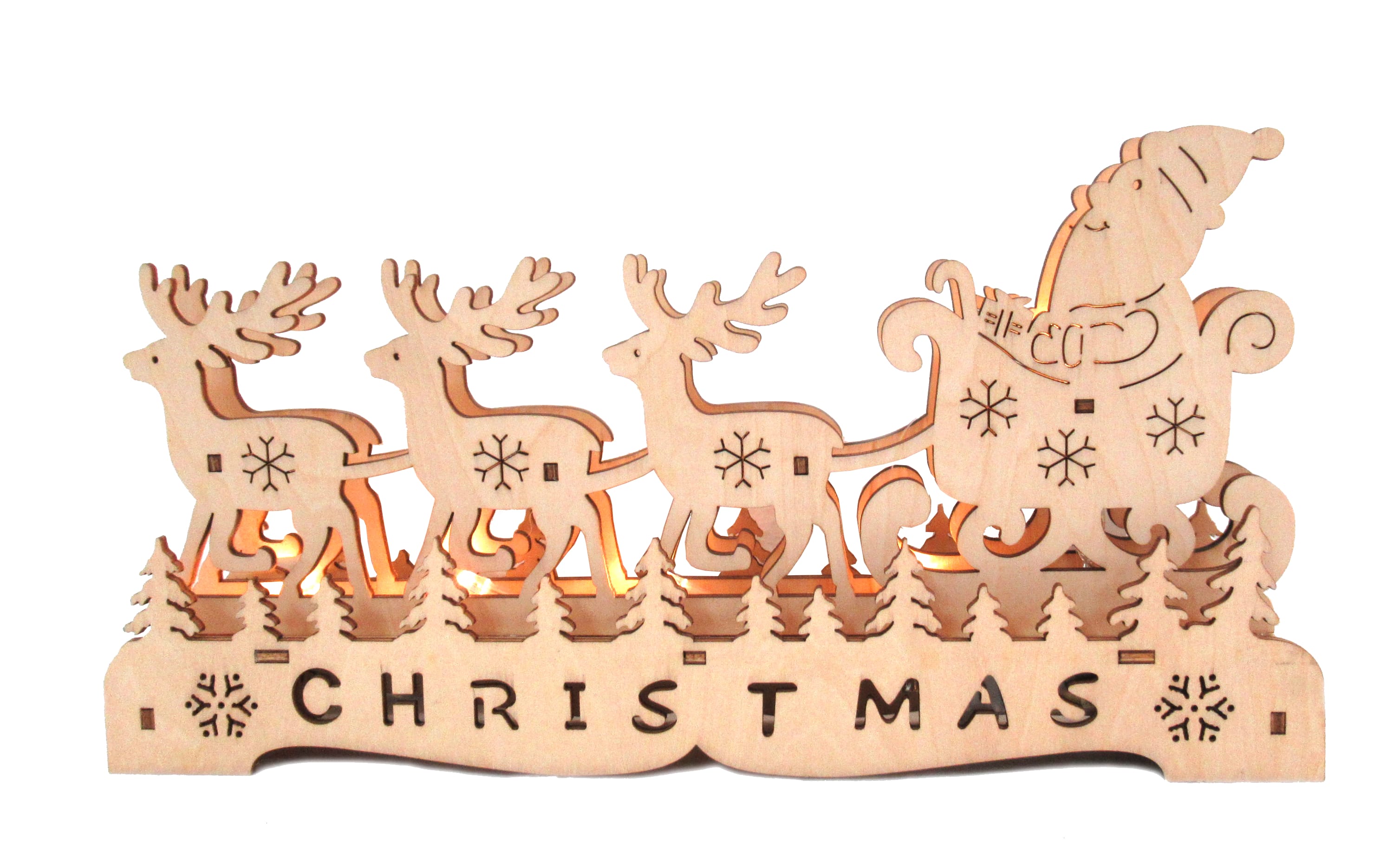 GIOCOPLAST NATALE - BABBO SU SLITTA ''WOOD & CHARM'' CON LUCI LED A BATTERIE 16X29X5CM