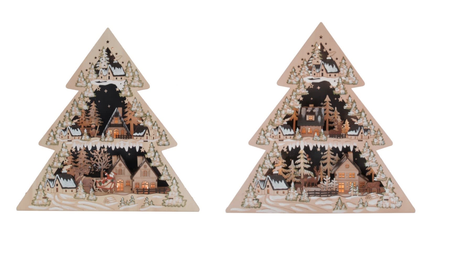 GIOCOPLAST NATALE - VILLAGGIO NELL'ALBERO ''WOOD & CHARM'' CON LUCI LED A BATTERIE, 44X44X7CM 2 MOD. ASS.