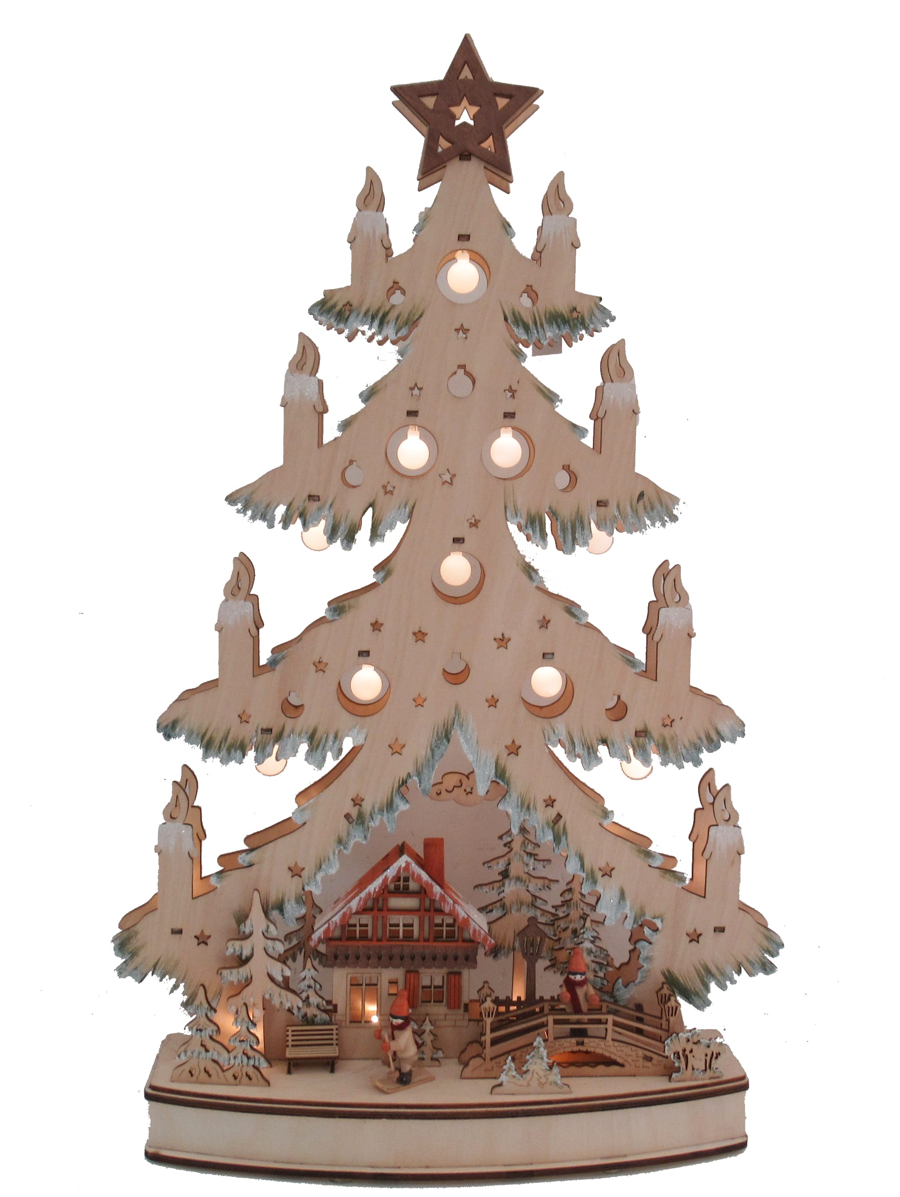 GIOCOPLAST NATALE - ALBERO ''WOOD & CHARM'' CON VILLAGGIO E CANDELE LED A BATTERIE, 65X40X8CM