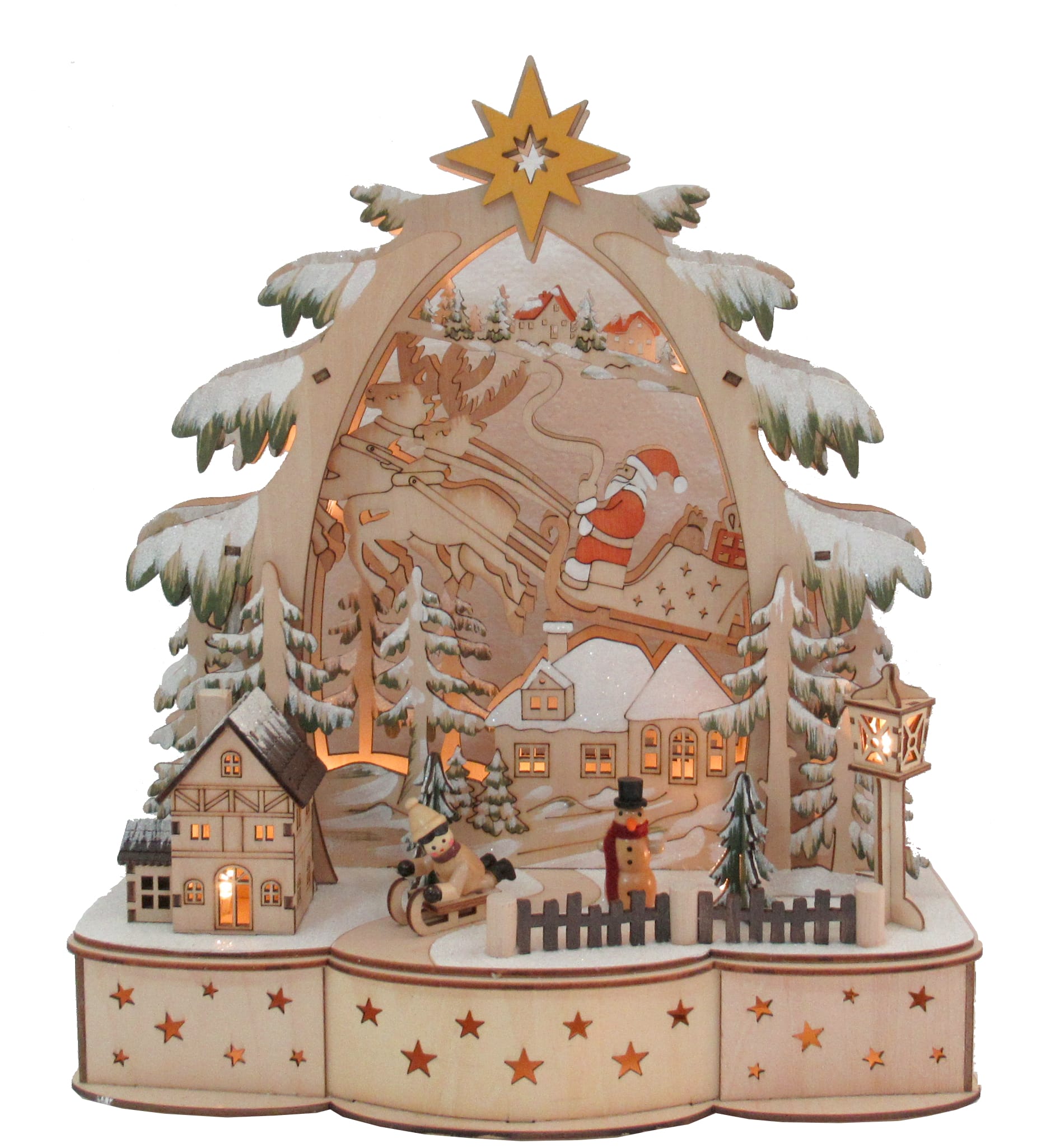 GIOCOPLAST NATALE - CASETTA NEL BOSCO AD ARCO ''WOOD & CHARM'' CON LUCI LED A BATTERIE 35X30X12CM