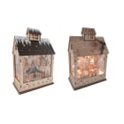 GIOCOPLAST NATALE - CASETTA CON VETRINA ''WOOD & CHARM'' CON DECORO BOSCO E LUCI LED A BATTERIE, 30x19x12CM, 2 MOD. ASS.
