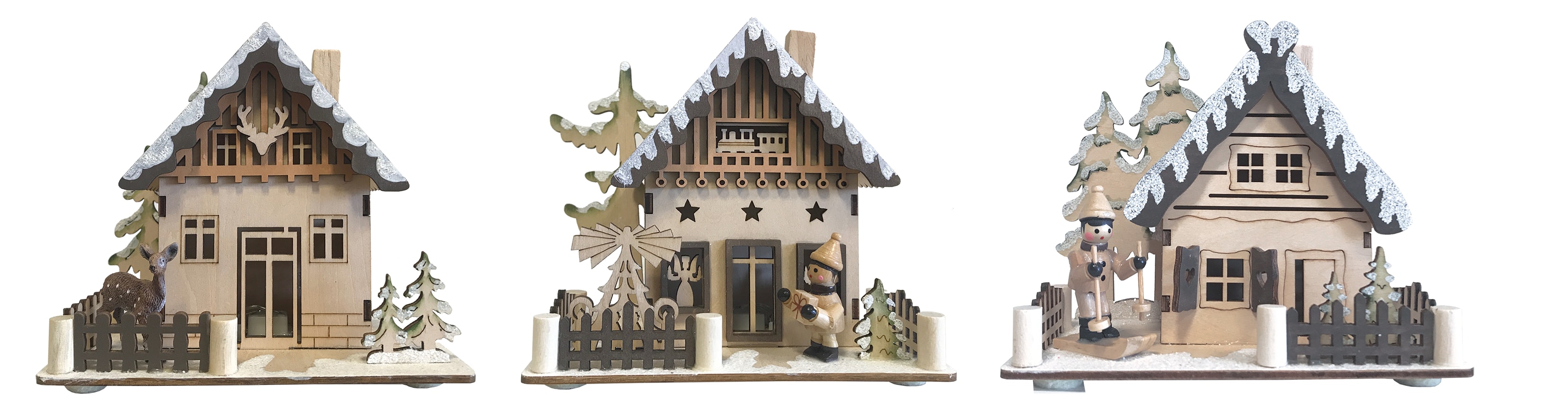 GIOCOPLAST NATALE - CASETTA ''WOOD & CHARM'' 14CM CON LUCE LED A BATTERIE, 3 MOD. ASS.