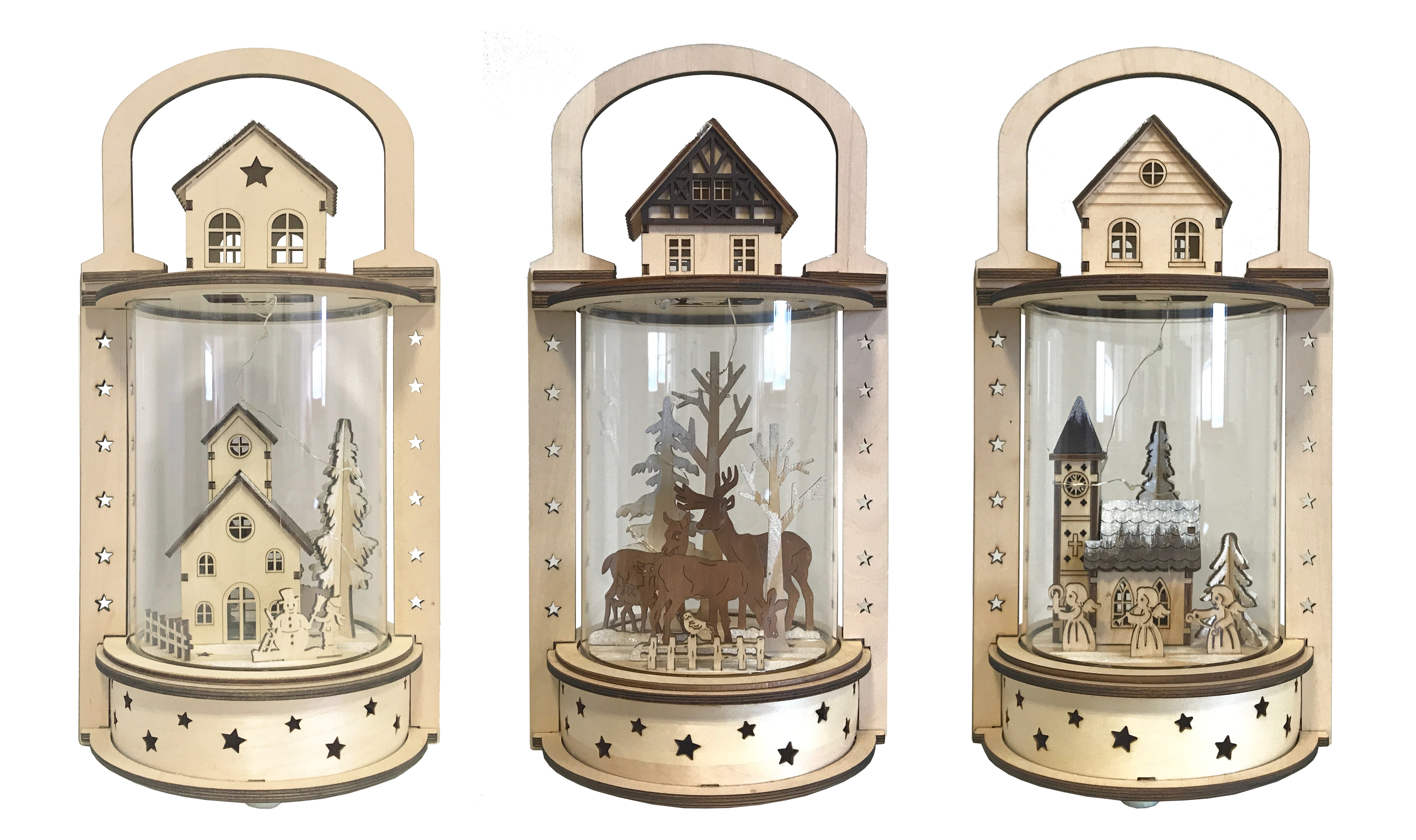 GIOCOPLAST NATALE - LANTERNA ''WOOD & CHARM'' CON LUCE LED A BATTERIE, 32X17X15,5CM, 3 SOGG. ASS.