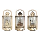 GIOCOPLAST NATALE - LANTERNA ''WOOD & CHARM'' CON LUCE LED A BATTERIE, 32X17X15,5CM, 3 SOGG. ASS.