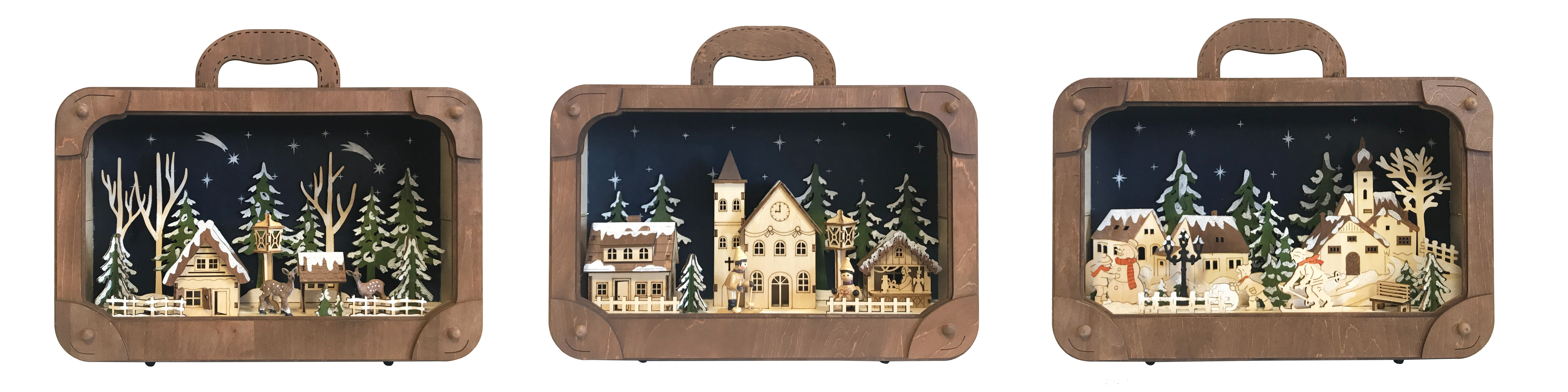 GIOCOPLAST NATALE - VALIGETTA ''WOOD & CHARM'' CON LUCE LED A BATTERIE, 29X35X8,5CM, 3 SOGG. ASS.