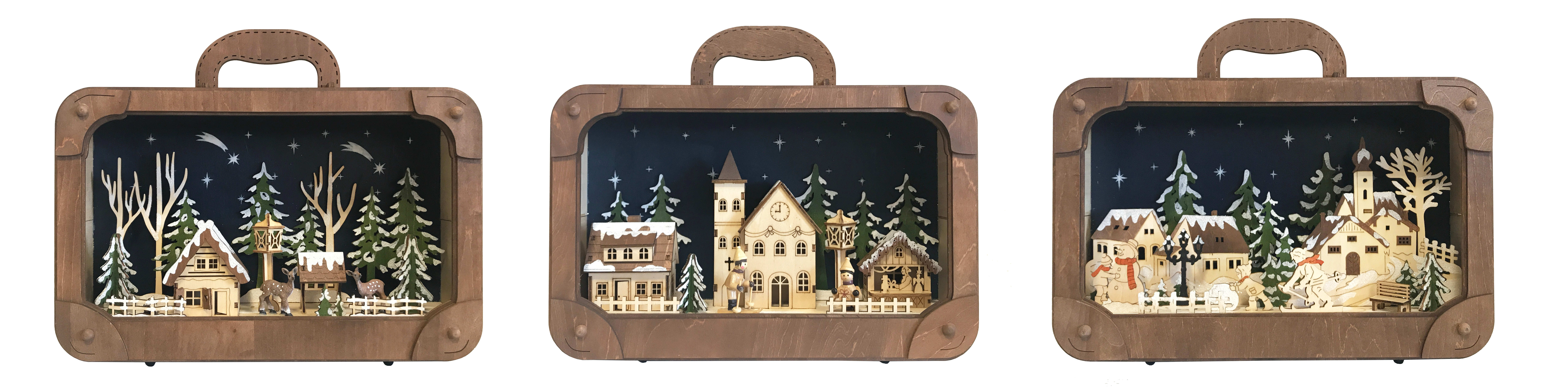 GIOCOPLAST NATALE - VALIGETTA ''WOOD & CHARM'' CON LUCE LED A BATTERIE, 29X35X8,5CM, 3 SOGG. ASS.