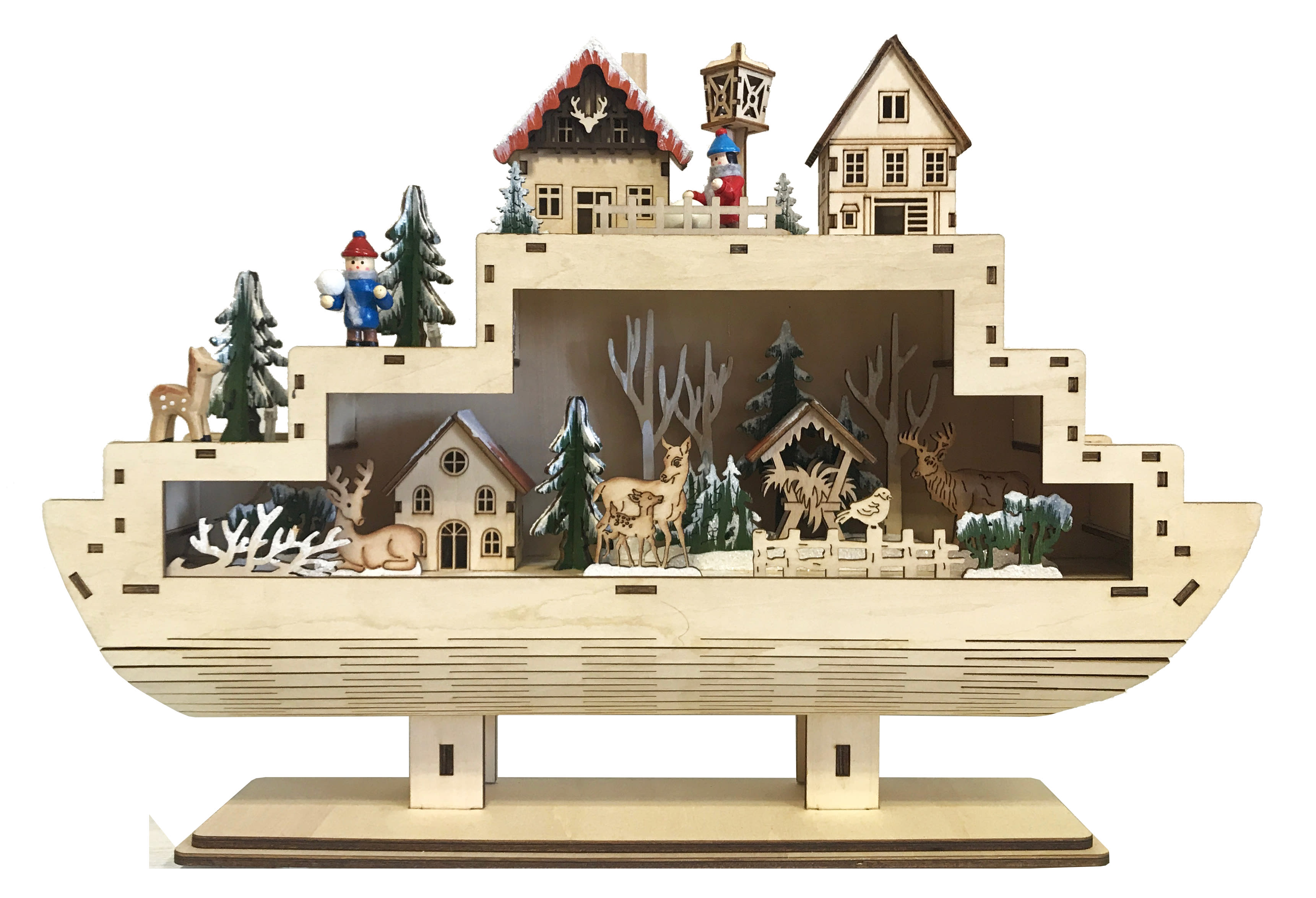 GIOCOPLAST NATALE - BARCA ''WOOD & CHARM'' CON LUCE LED A BATTERIE, 35X45X9CM