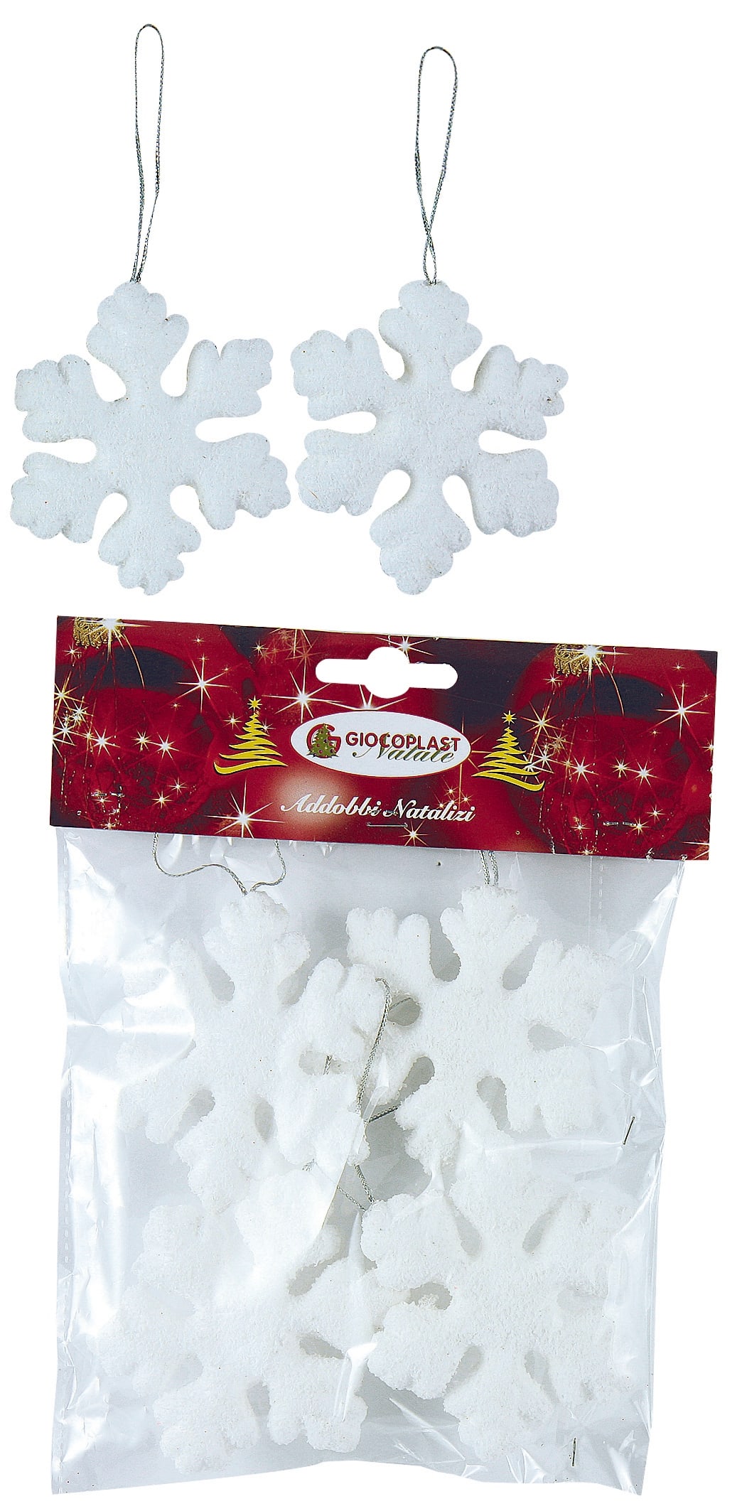 GIOCOPLAST NATALE - 4 FIOCCHI NEVE CM.8 IN POLISTIROLO DA APPENDERE