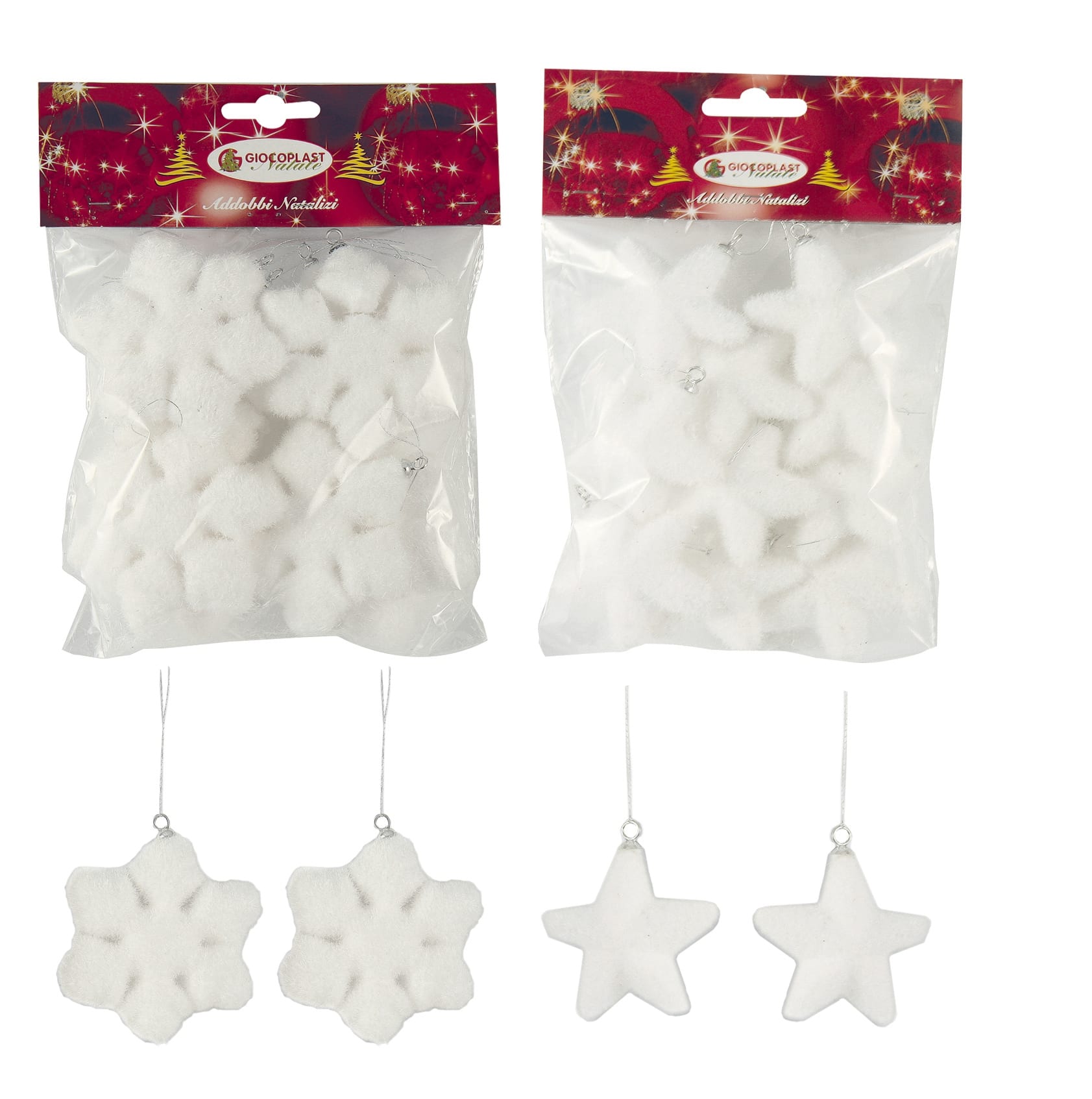 GIOCOPLAST NATALE - 10 STELLINE CM.5 E 8 FIOCCHI CM.8 INNEVATI ASS.