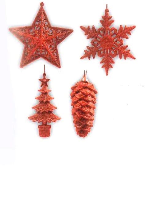 GIOCOPLAST NATALE - ADDOBBO GLITTER ROSSO CM.10-15, 4 SOGG. ASS., IN EXPO DA 36PZ.