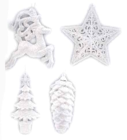 GIOCOPLAST NATALE - ADDOBBO GLITTER BIANCO CM.10-15, 4 SOGG. ASS., IN EXPO DA 36PZ.