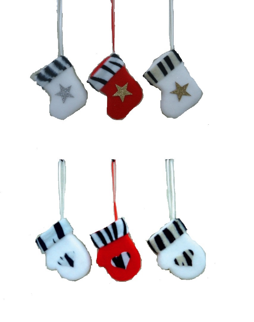 GIOCOPLAST NATALE - ADDOBBO CALZINE-GUANTINI BIANCO-ROSSO, 6 ASS 9 CM 33011858