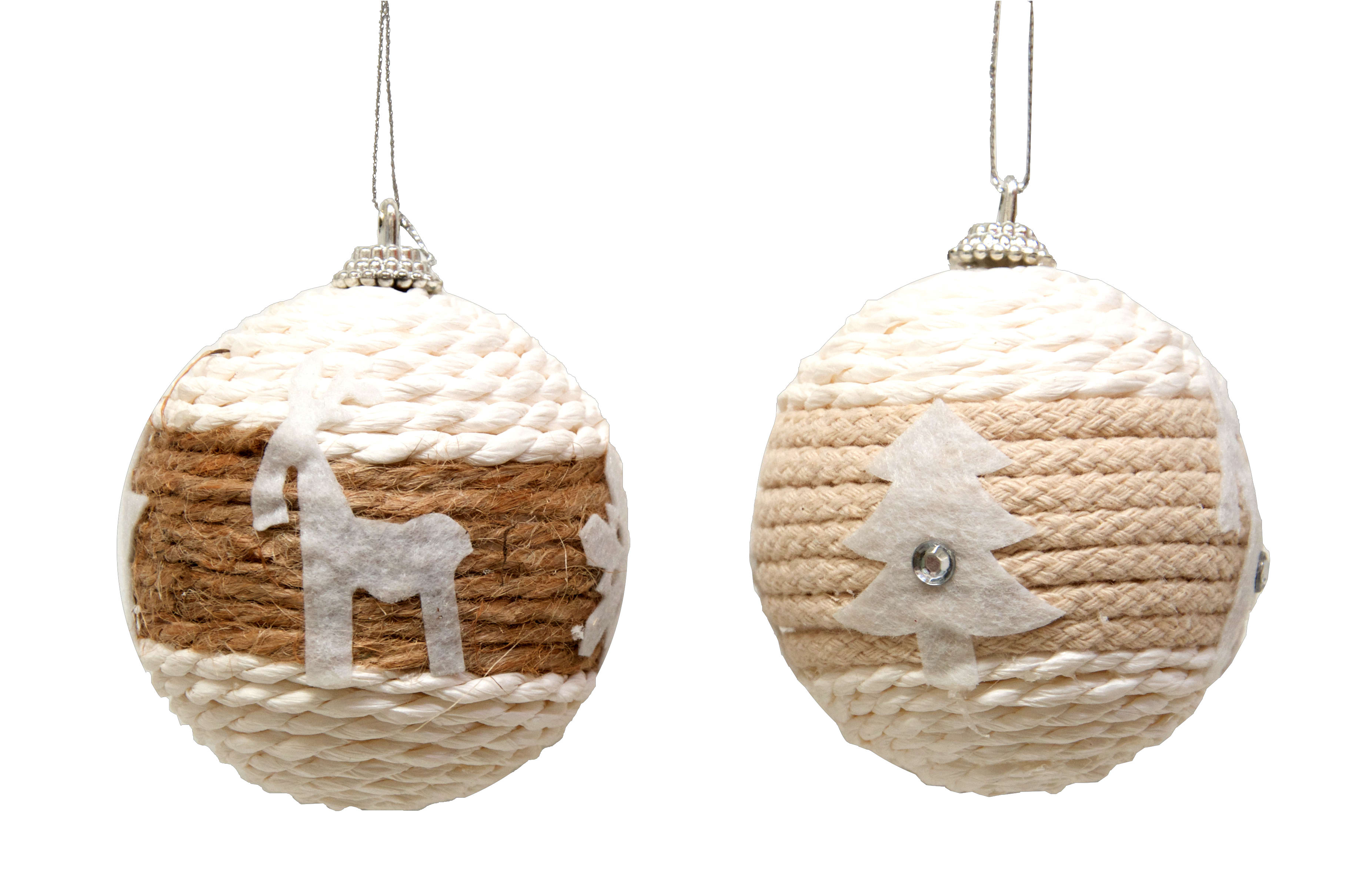 GIOCOPLAST NATALE - SFERA CORDA DECORO NATURA, 2 ASS 7 CM