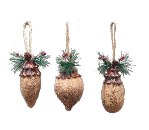 GIOCOPLAST NATALE - PENDENTE CON JUTA E AGHI DI PINO 11-15 CM 3 DES ASS