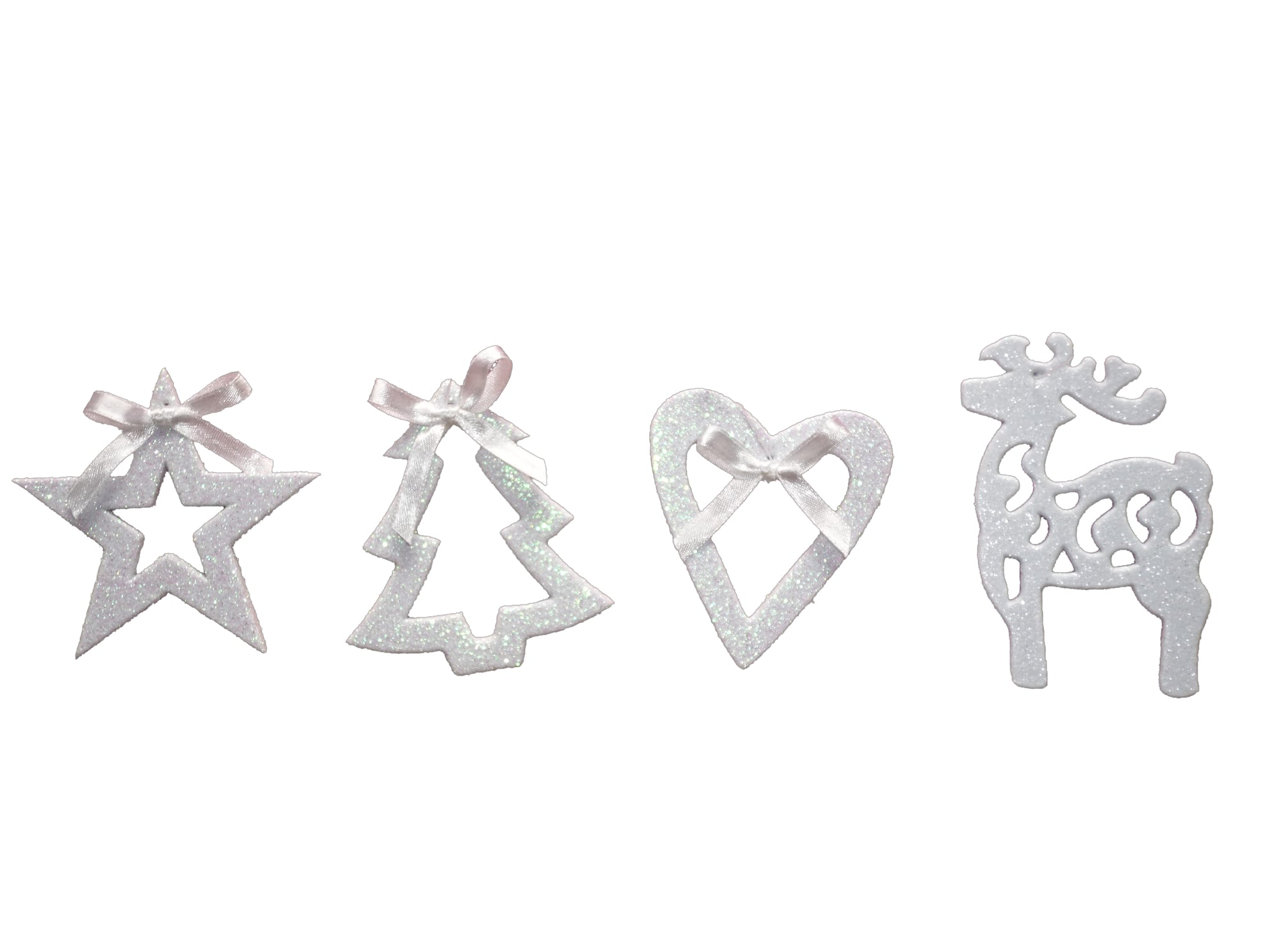 GIOCOPLAST NATALE - ADDOBBO GLITTER BIANCO CM 8, 4 ASS, IN DISPLAY DA 72 PZ