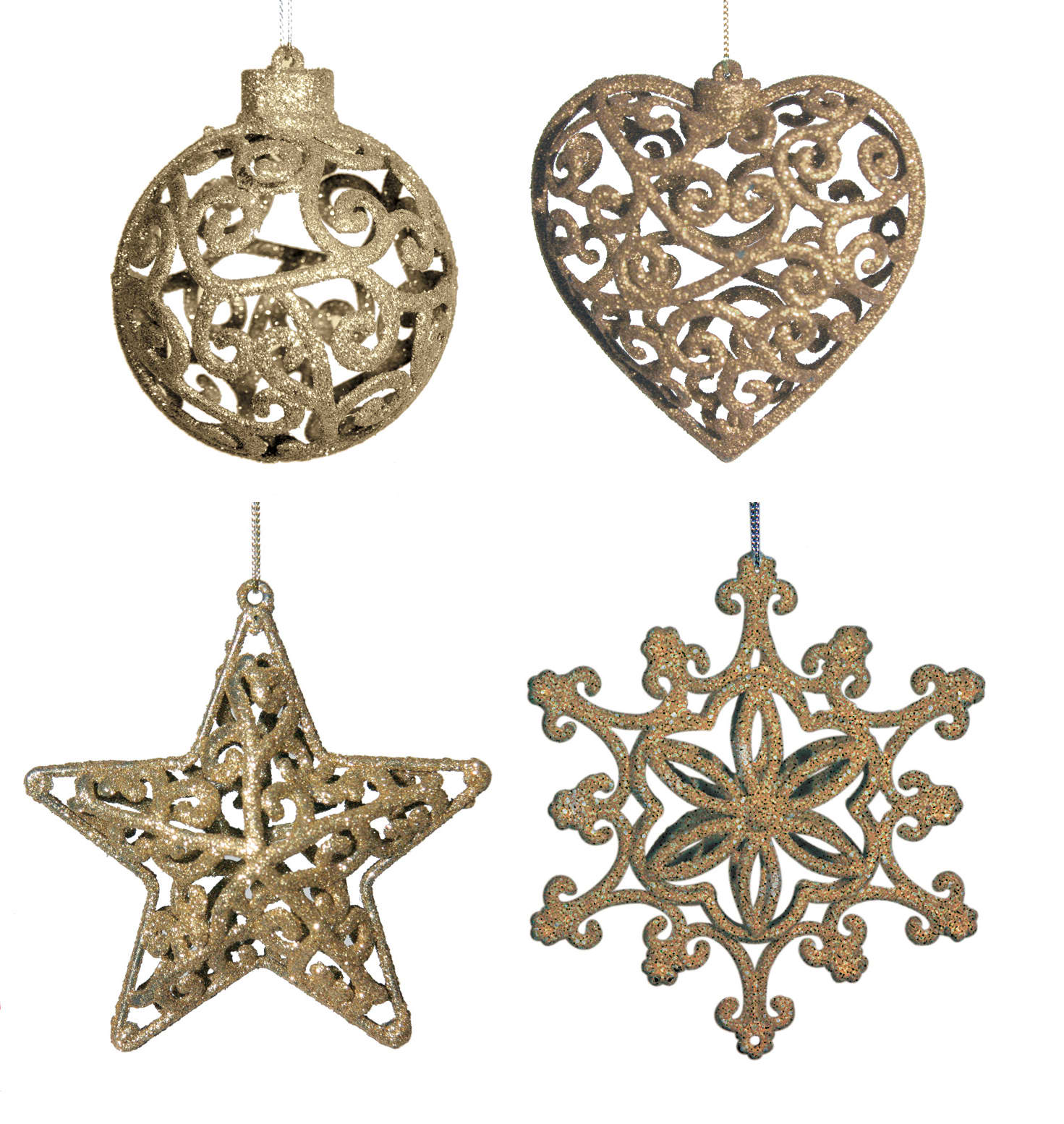 GIOCOPLAST NATALE - ADDOBBO GLITTER ORO 3D CM.10-12, FORME ASS.