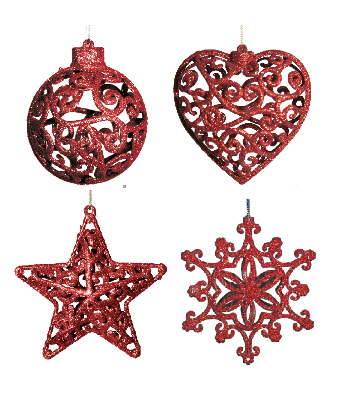 GIOCOPLAST NATALE - ADDOBBO GLITTER ROSSO 3D CM.10-12, FORME ASS.