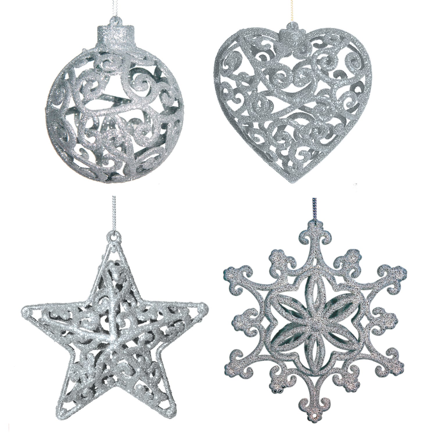 GIOCOPLAST NATALE - ADDOBBO GLITTER ARGENTO 3D CM.10-12, FORME ASS.