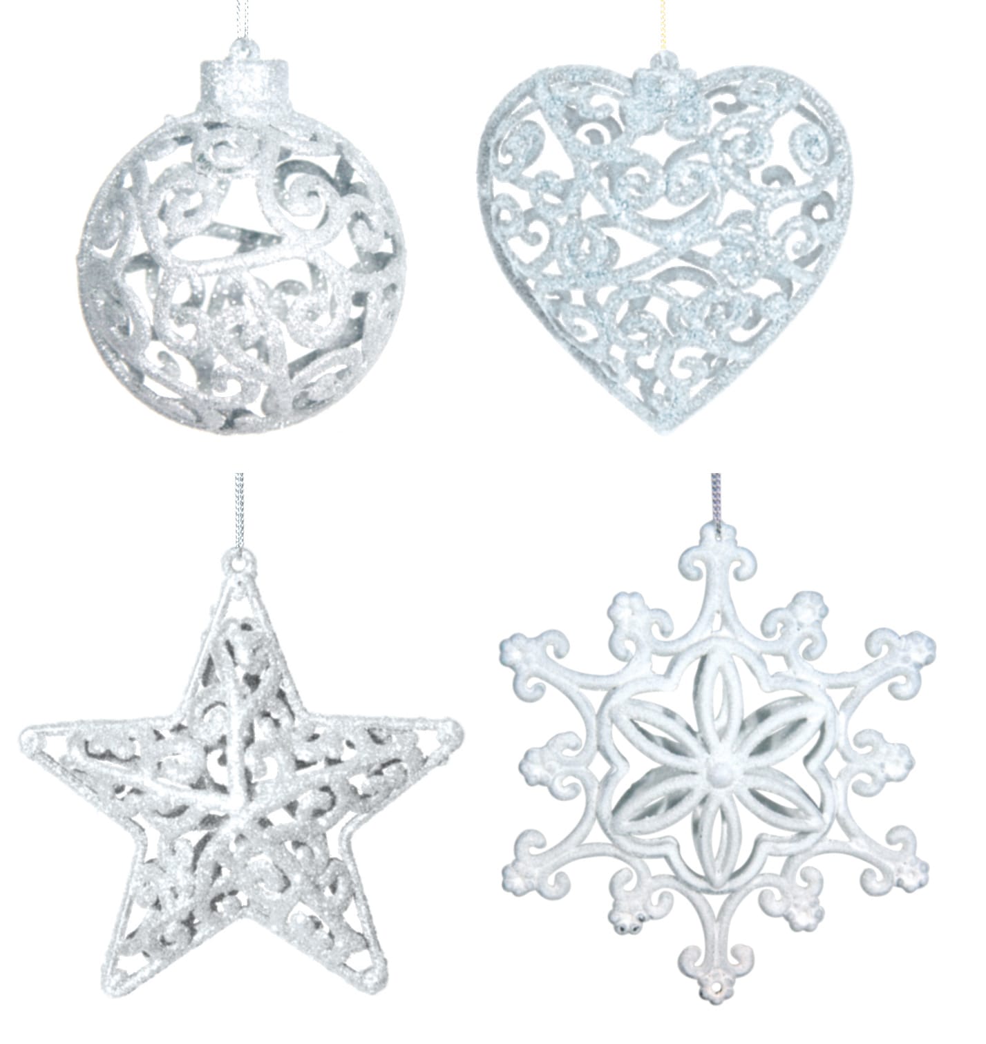 GIOCOPLAST NATALE - ADDOBBO GLITTER BIANCO 3D CM.10-12, FORME ASS.