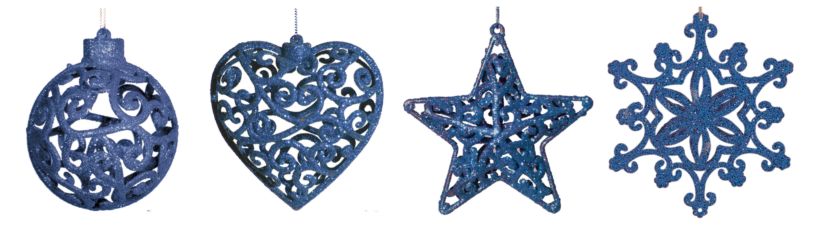 GIOCOPLAST NATALE - ADDOBBO GLITTER BLU 3D CM.10-12, FORME ASS.