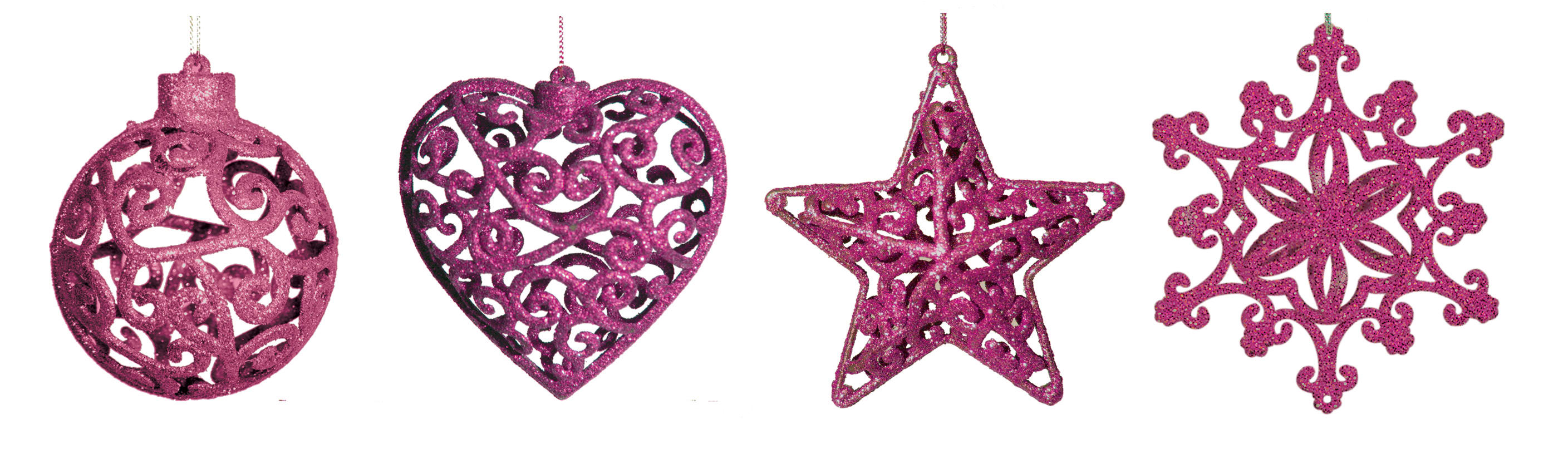 GIOCOPLAST NATALE - ADDOBBO GLITTER MAGENTA 3D CM.10-12, FORME ASS. 33020459