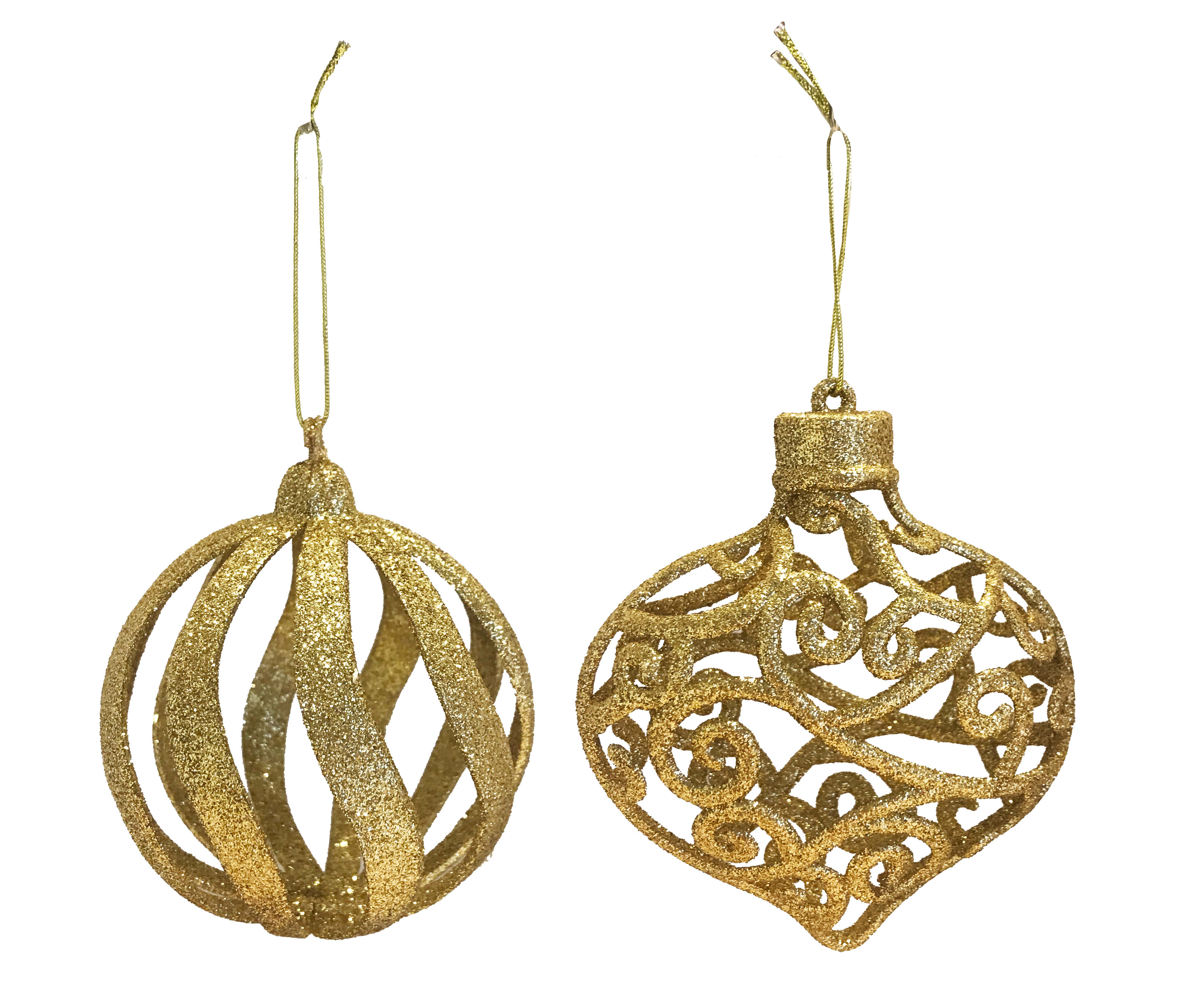 GIOCOPLAST NATALE - ADDOBBO 3D GLITTER ORO 8CM, FORME ASS.