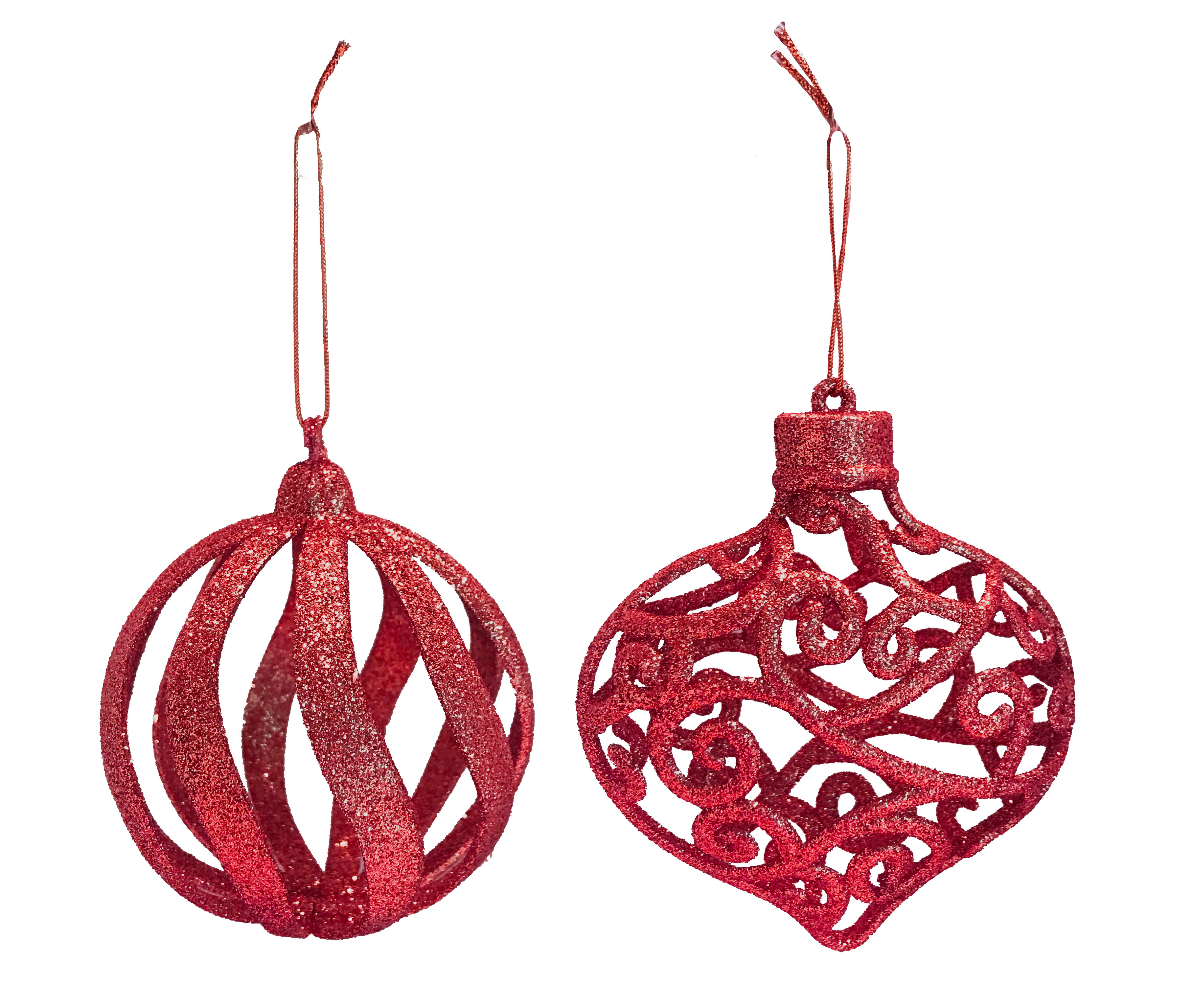 GIOCOPLAST NATALE - ADDOBBO 3D GLITTER ROSSO 8CM, FORME ASS.